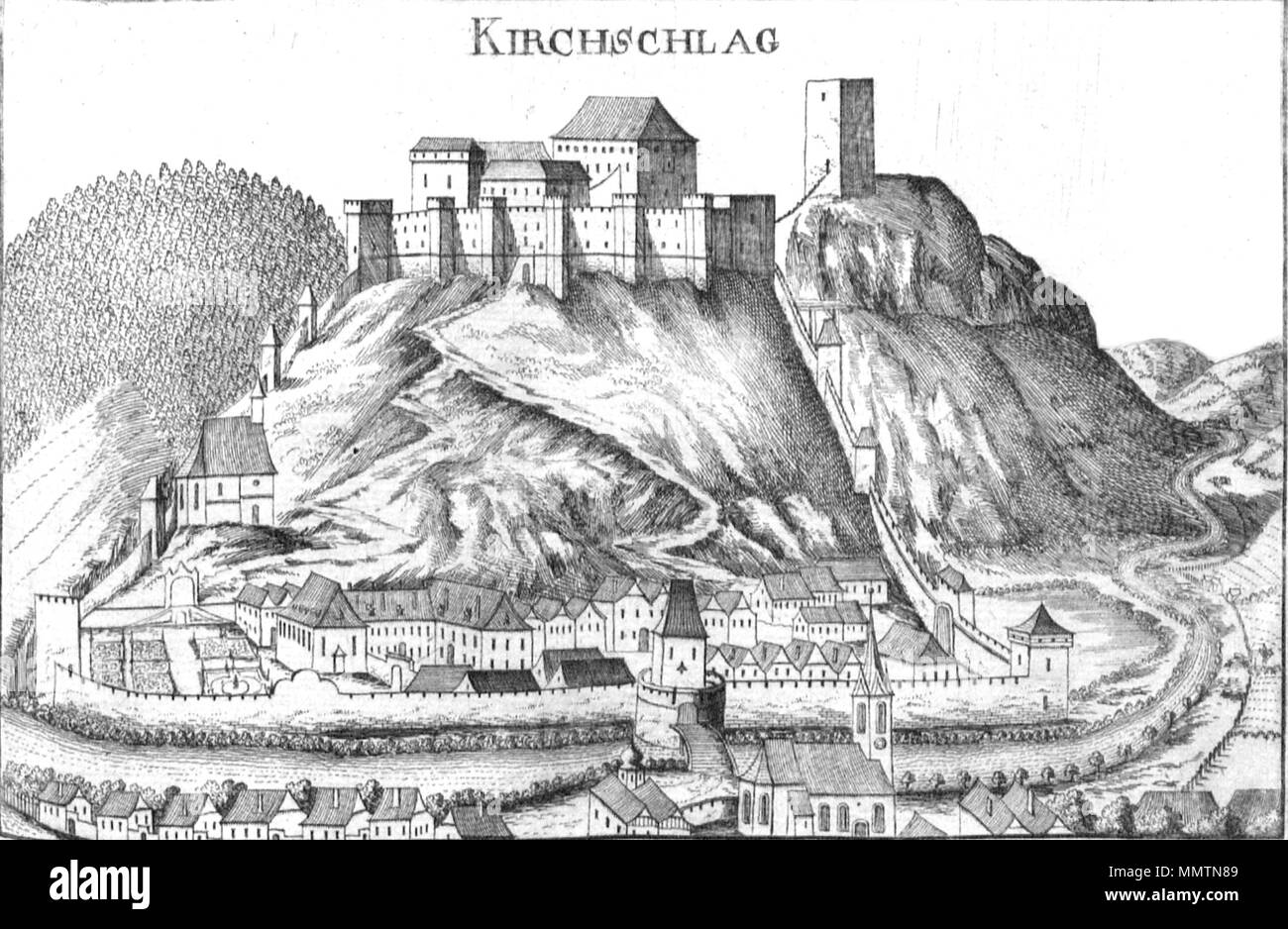 . Deutsch : Burg Kirchschlag im 17. Jahrhundert, Kupferstich Georg von Matthäus Vischer BurgKirchschlagVischer Banque D'Images