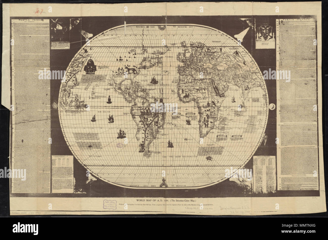. Anglais : Sébastien Cabot's world map . 1544. Sébastien Cabot (ch. 1484 - 1557) carte du monde Cabot Banque D'Images