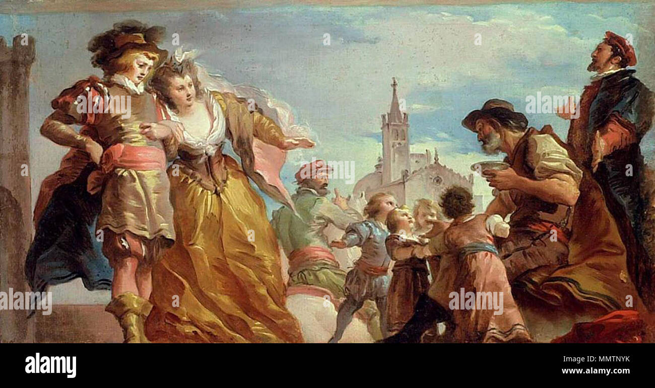 Anglais : La rencontre de Gautier, comte d'Anvers, et sa fille, Violante . circa 1787. La CADES, Giuseppe - La rencontre de Gautier, comte d'Anvers, et sa fille, Violante - ch. 1787 Banque D'Images