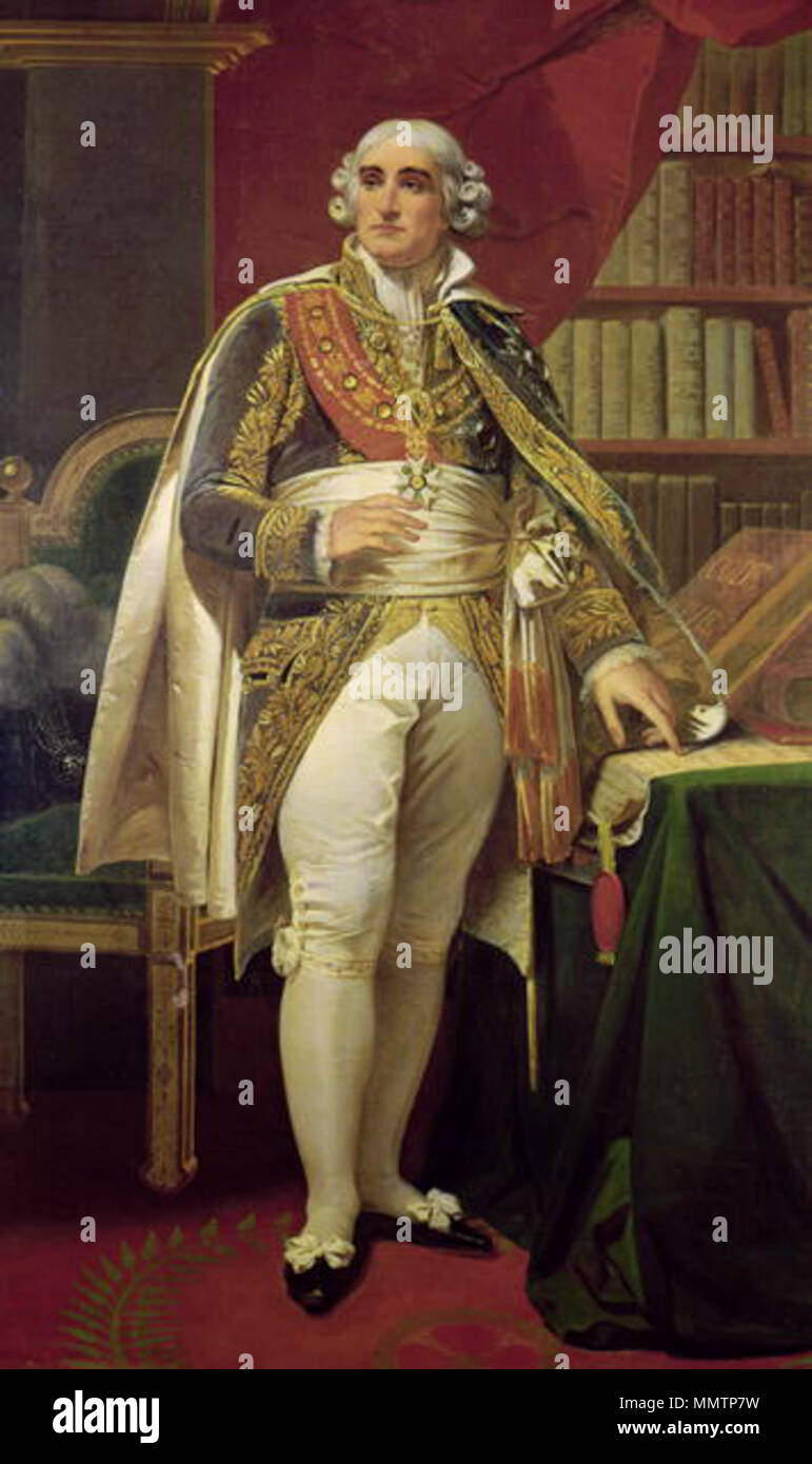 . English : Portrait de Jean-Jacques-Régis de Cambacérès, duc de Parme, duc de Cambacérès, archichancelier de l'Empire, est un homme politique français, né le 18 octobre 1753, à Montpellier et mort le 8 mars 1824 à Paris. En mars 1808, Napoléon rétablit par décret le droit aux armoiries pour la noblesse sous le strict contrôle du conseil d'Etat avec Cambacérès, président du conseil du sceau " pour l'attribution des titres réservés aux barons du conseil d'Etat, aux comtes ministres, aux barons des corps administratifs et enfin aux membres de la Maison de l'empereur et des villes. . Ce 19e Banque D'Images