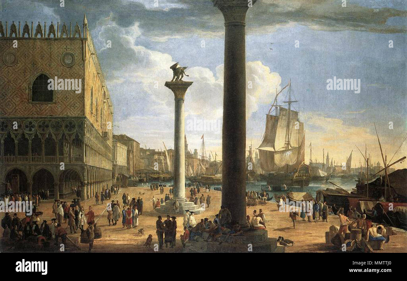 Vue sur le palais des Doges de la Riva degli Schiavoni. vers 1710. Luca Carlevarijs - Le Molo avec le Palais Ducal - WGA04229 Banque D'Images