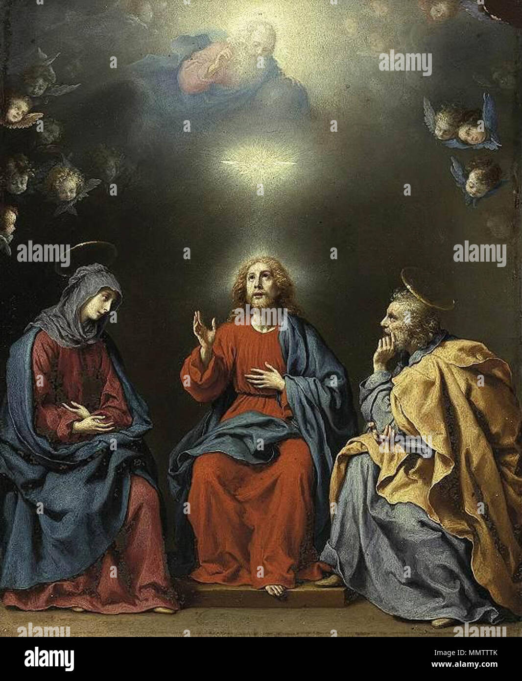 Anglais : La Sainte Famille avec Dieu le Père et l'Esprit Saint . vers 1630. Carlo Dolci - la Sainte Famille avec Dieu le Père et le Saint Esprit - WGA06376 Banque D'Images