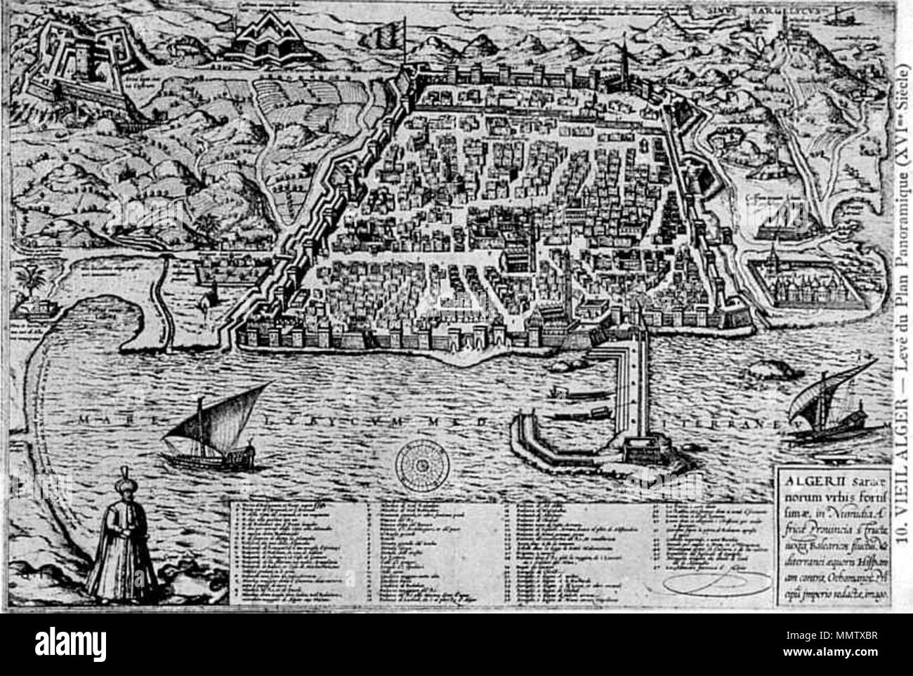 . English : plan panoramique d'Alger XVIs OEuvre datant seizième siècle et donc rentrée dans le domaine public . 1700. Ce fichier n'est pas informations sur l'auteur. Au XVIs Cassbah Banque D'Images