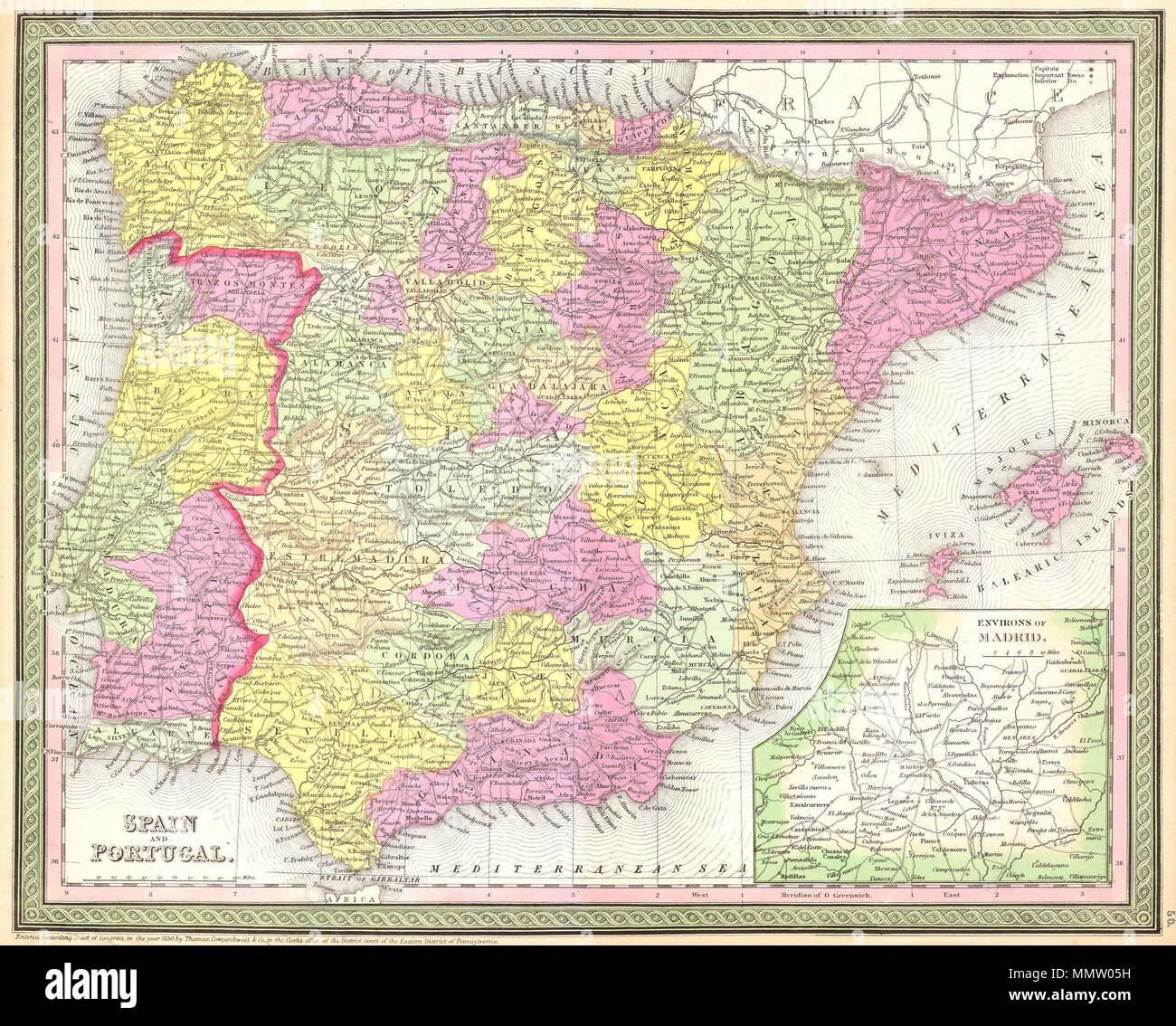Anglais L Espagne Et Le Portugal L Espagne Et Le Portugal 1850 Mitchell 1850 Carte De L Espagne Et Le Portugal Espagne Geographicus C 53 Photo Stock Alamy