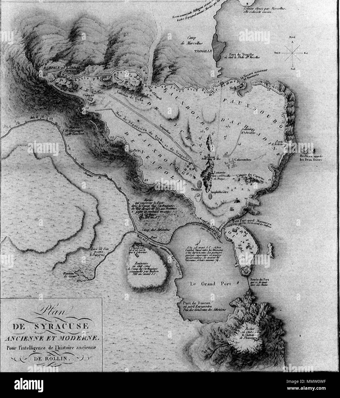 . English : Plan de Syracuse Ancienne et Moderne . Entre 1661 et 1741. Charles Rollin Charles Rollin - Syracuse Banque D'Images