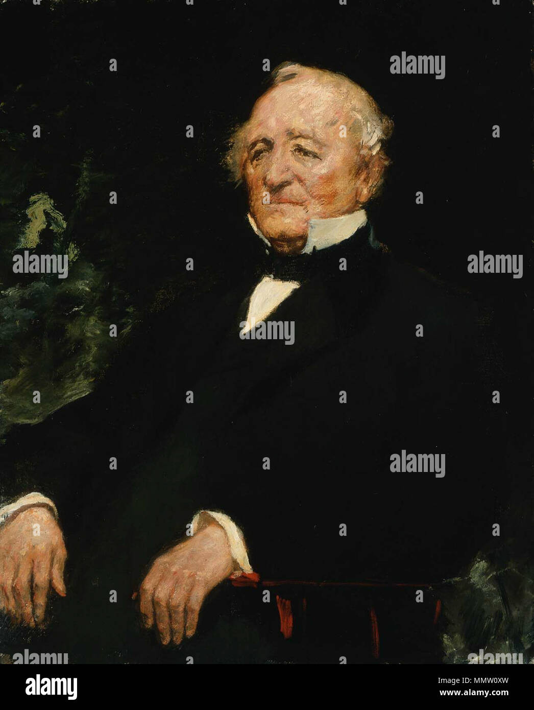 . Anglais : Huile sur toile portrait, identifiés par les conservateurs du Musée des beaux-Arts, Boston, Massachusetts comme politicien Charles Sumner, vers 1870. La peinture est descendu dans la famille Hunt jusqu'à ce qu'il a été donné au Musée des beaux-arts de Boston. Avec la permission du Musée des beaux-Arts, Boston, Massachusetts. . Vers 1870. Portrait de Charles Sumner William Morris Hunt Banque D'Images