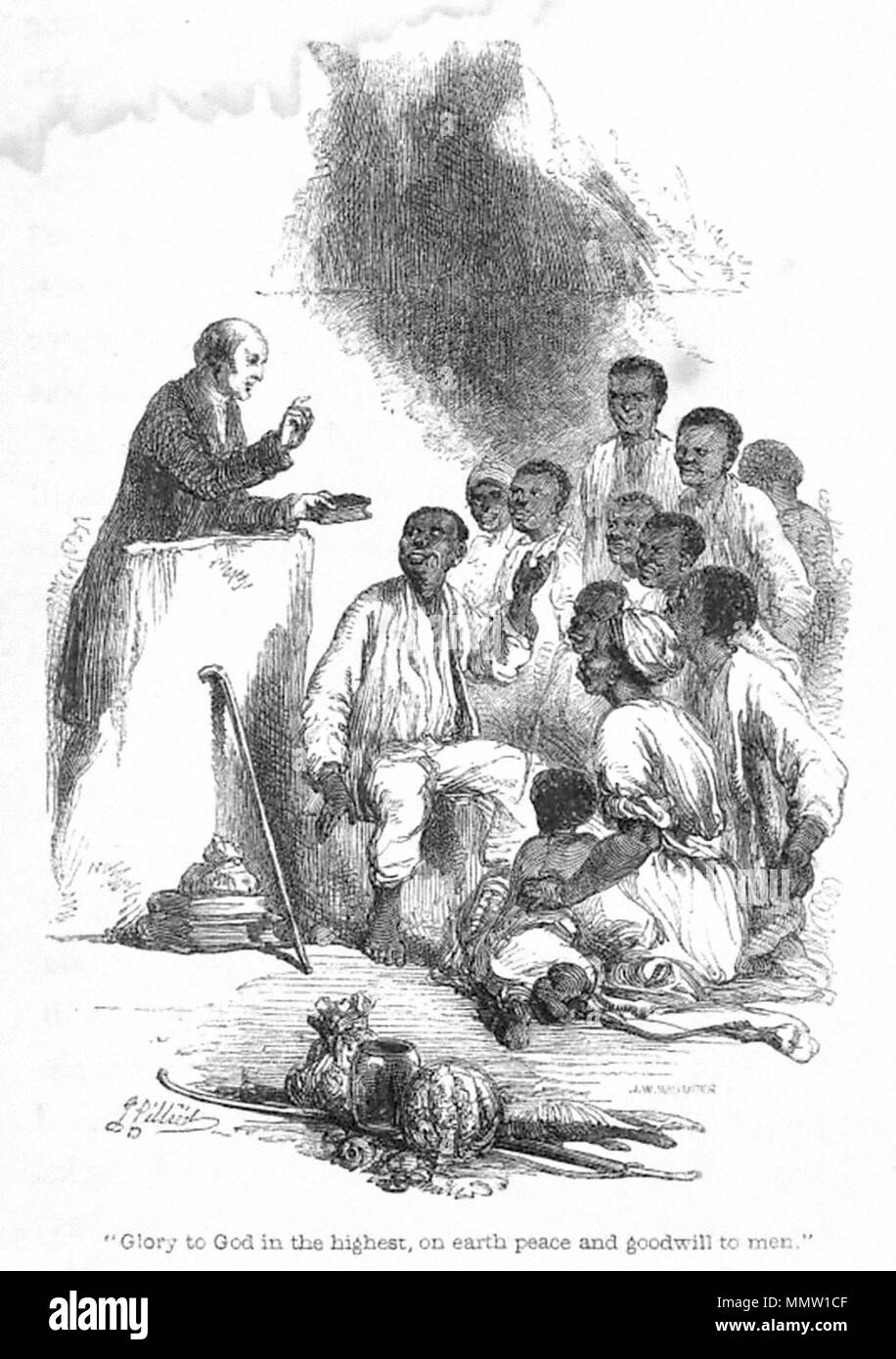 Interview de gouverneur Roberts avec le roi Yando. vers 1840. WHYMPER(1851) "Gloire à Dieu au plus haut, sur la terre et pour les hommes.' godwill Banque D'Images