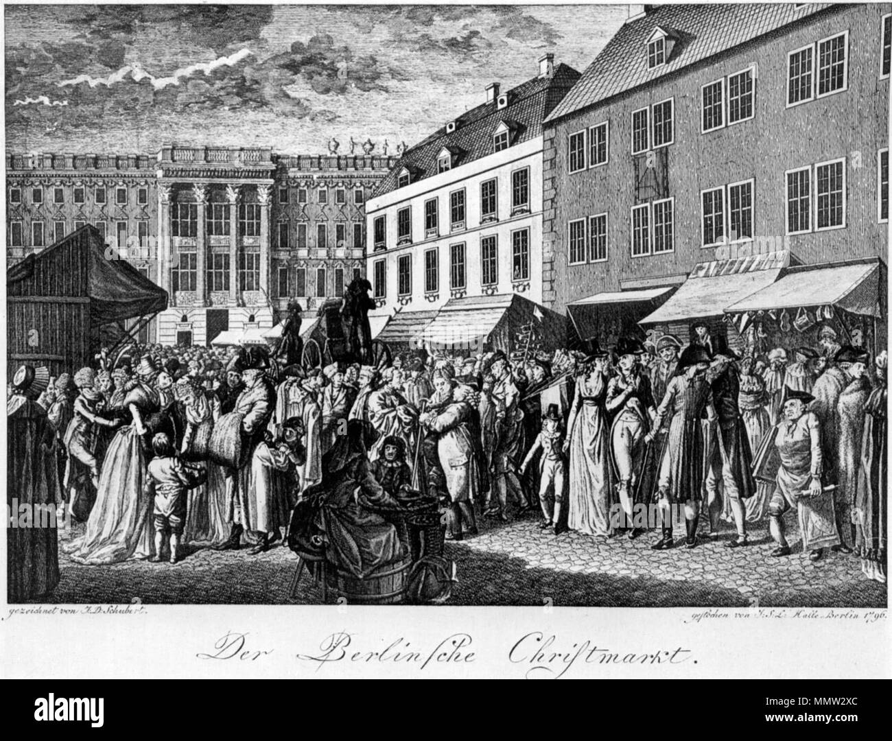 . Anglais : Marché de Noël à Berlin Deutsch : Weihnachtsmarkt à Berlin English : Market Place Deutsch : Marktplatz . 1796. ChristmarktBerlin1796 Banque D'Images