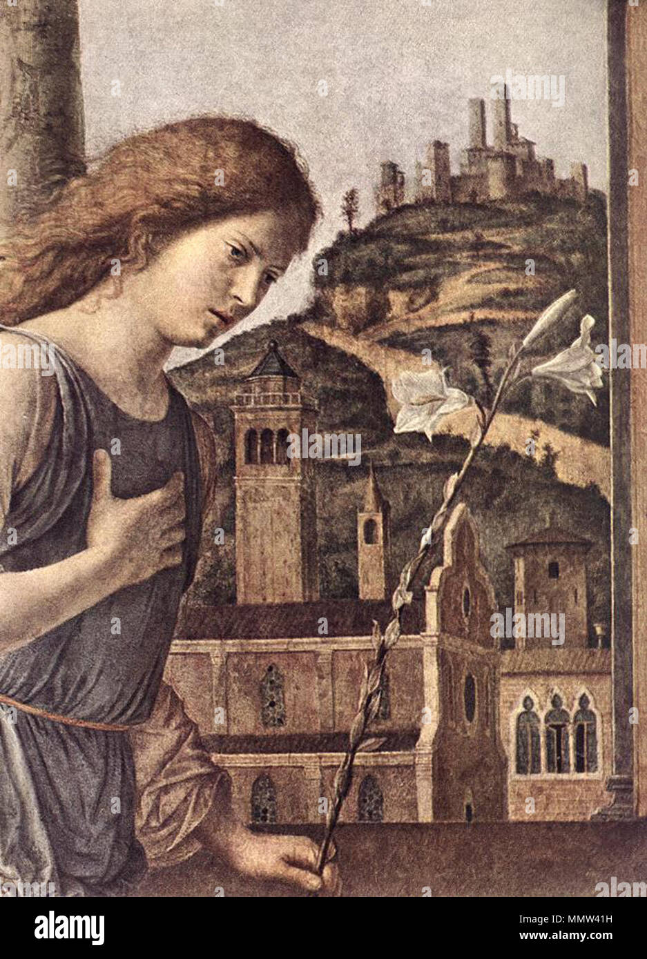 Anglais : l'Annonciation (détail) . 1495. Cima da Conegliano, annunciazione, hermitage 02 Banque D'Images