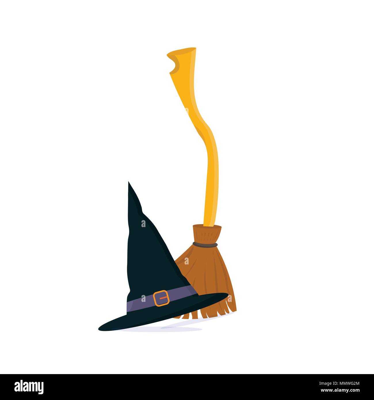 Vector cartoon illustration : balai ou balai de sorcière twig et wizard hat isolés. Illustration de Vecteur