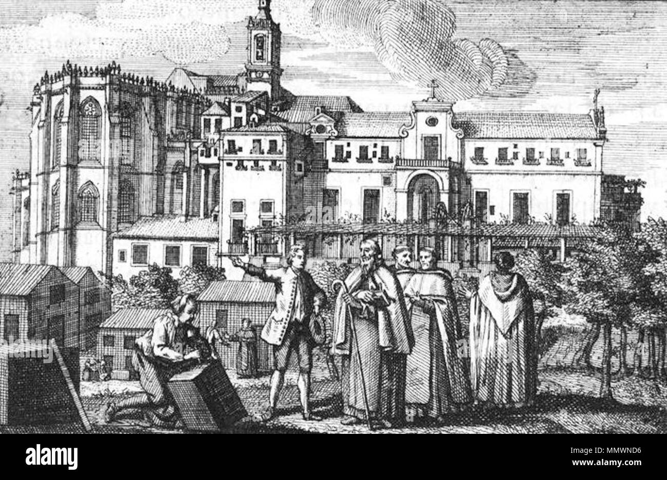 . Português : Vista do Convento do Carmo na Crónica dos Carmelitas (1745) antes do terramoto de 1755. . 1745. Guilherme Francisco Lourenço Debrie Convento do Carmo em 1745 Banque D'Images