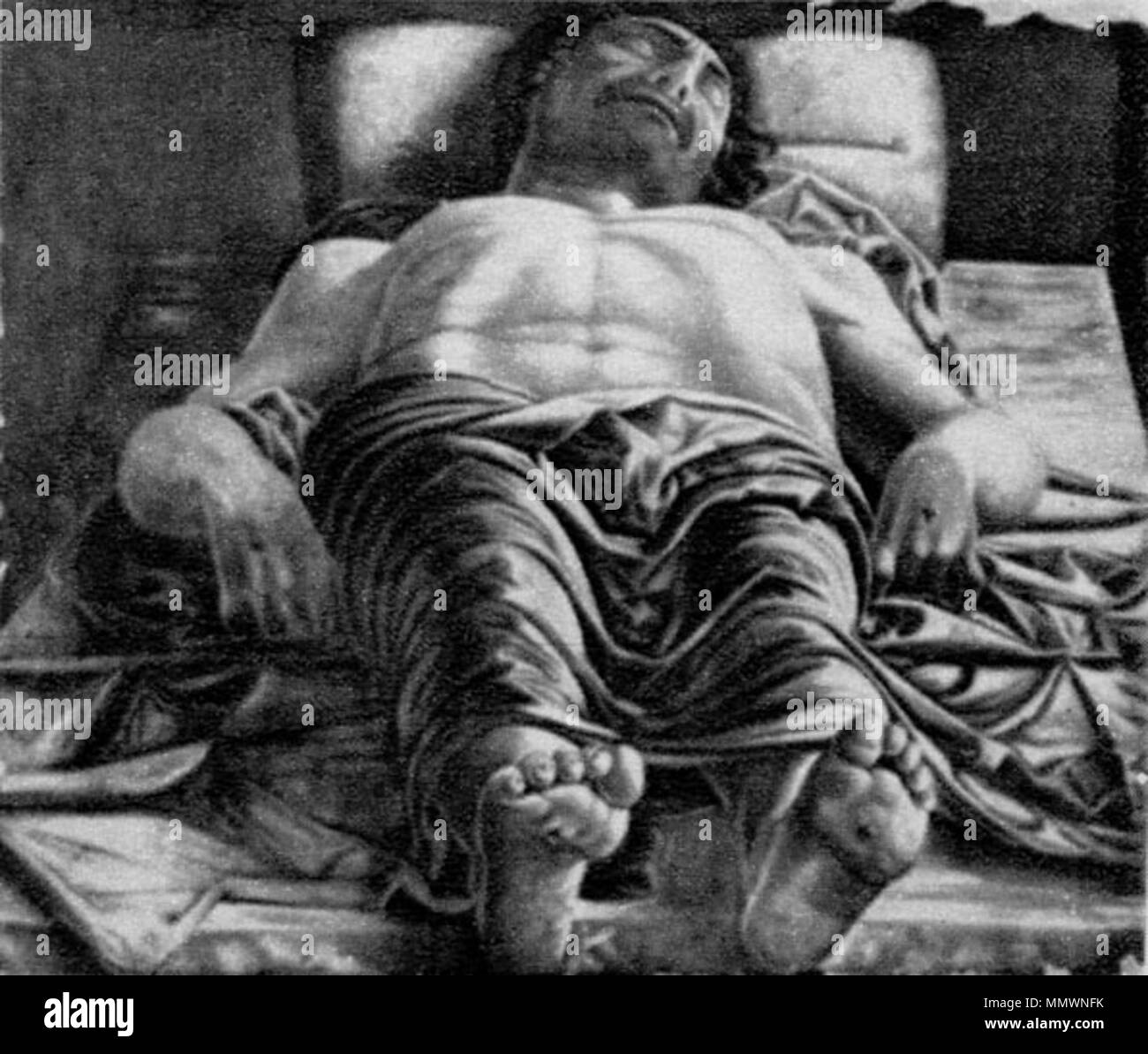 . XVI siècle copie de Mantegna est mort le Christ la lamentation sur le Christ mort. Entre 1475 et 1478 circa circa. Copia del Cristo morto, Glen Head (New York), Collezione De Navarro Banque D'Images