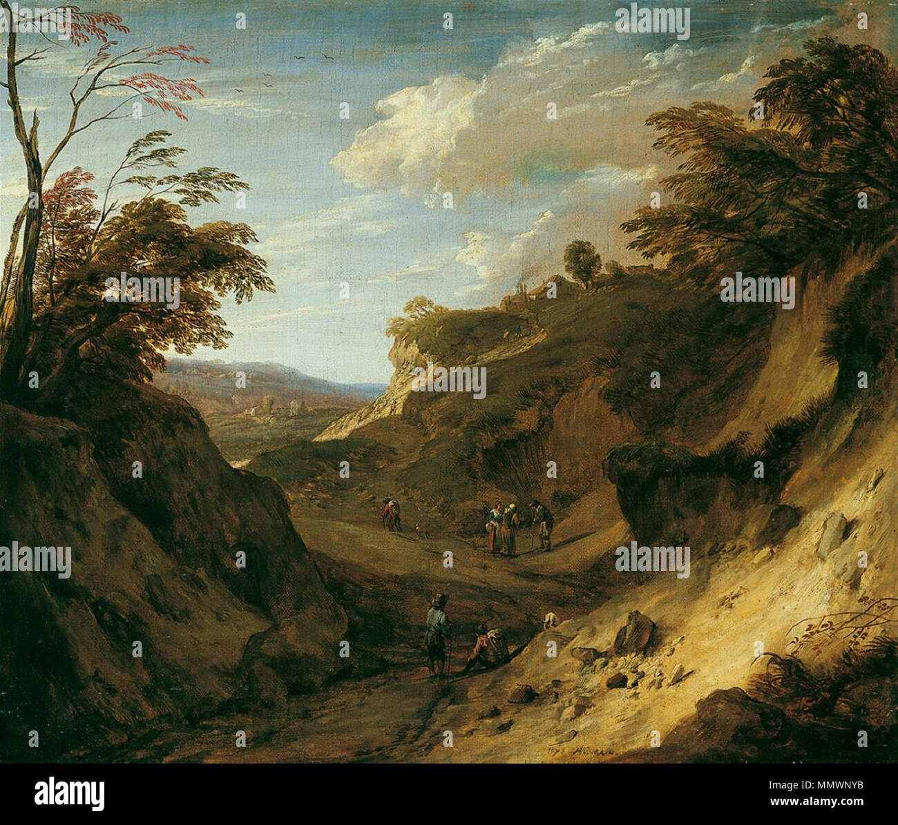 Paysage de forêt vallonnée. 1675. Cornelis Huysmans - paysage de forêt vallonnée Banque D'Images