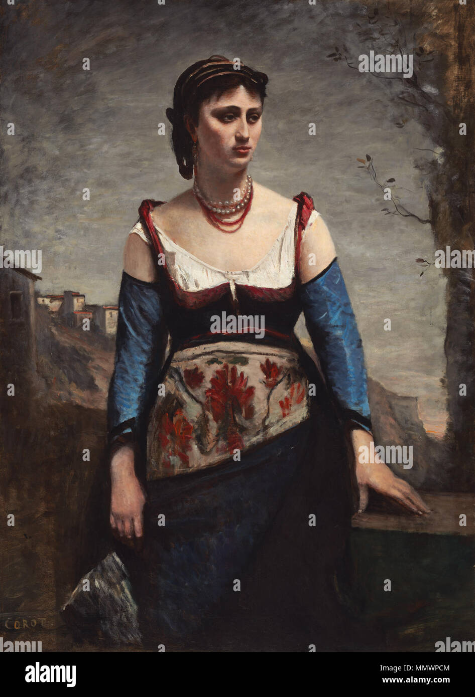 Peinture ; huile sur toile ; total : 132,4 x 97,6 cm (52 1/8 x 38 7/16 in.) : 173,7 x 138,4 encadrées cm (68 3/8 x 54 1/2 in.) ; Corot - Agostina NGA Banque D'Images