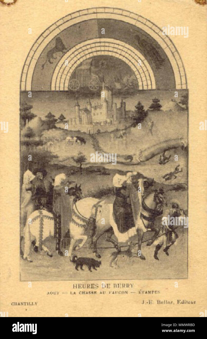 . Français : Carte postale représentant une enluminure du livre d'heures Les Très Riches Heures du duc de Berry, août - la chasse au faucon - Étampes, Ed. J.-E. Bulloz, Chantilly. . Photographie : 1925. Photographie : Jacques Ernest Bulloz (1858-1942) Description L'éditeur français, photographe et écrivain Date de naissance/décès 20 avril 1858 1942 Lieu de naissance/décès Paris Paris 1910-1936 Période de travail, lieu de travail Paris contrôle d'autorité : Q3157912 : VIAF ?38023462 ISNI : ?0000 0000 7691 5953 ULAN : ?500088736 RCAC : ?n88603070 GND : ?130360473 WorldCat cpa-es-bull-x0001a1r1u-g Banque D'Images