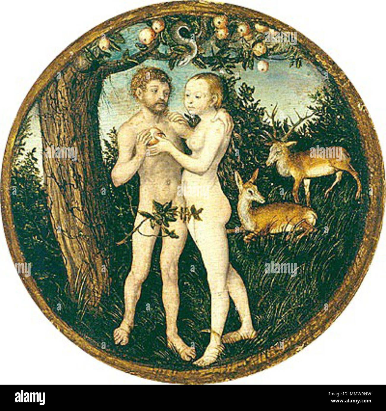 Lucas Cranach d.Ä. - Der Sündenfall (Kurpfälzisches Museum) Banque D'Images