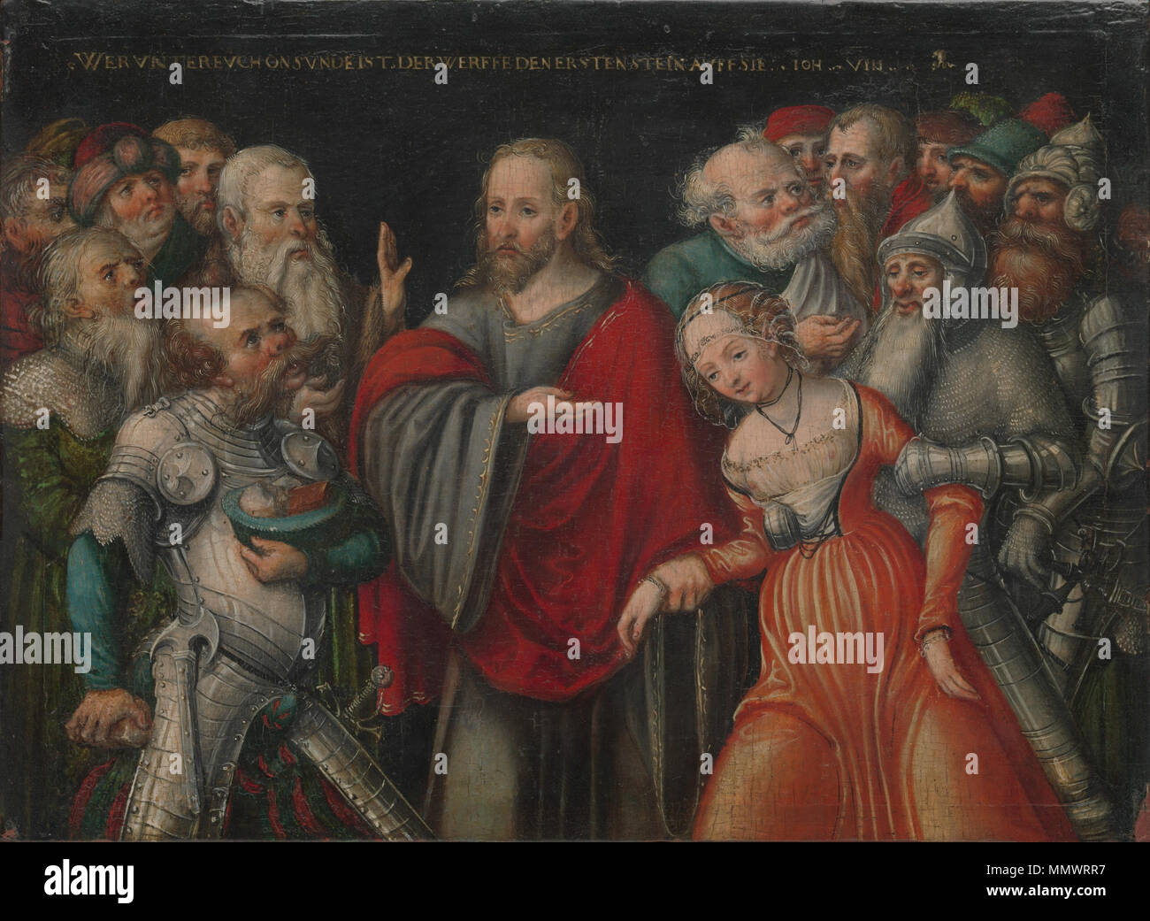 Le Christ et la femme adultère. vers 1545-50. Lucas Cranach d.J. - Christus und die Ehebrecherin (Metropolitan Museum of Art) Banque D'Images