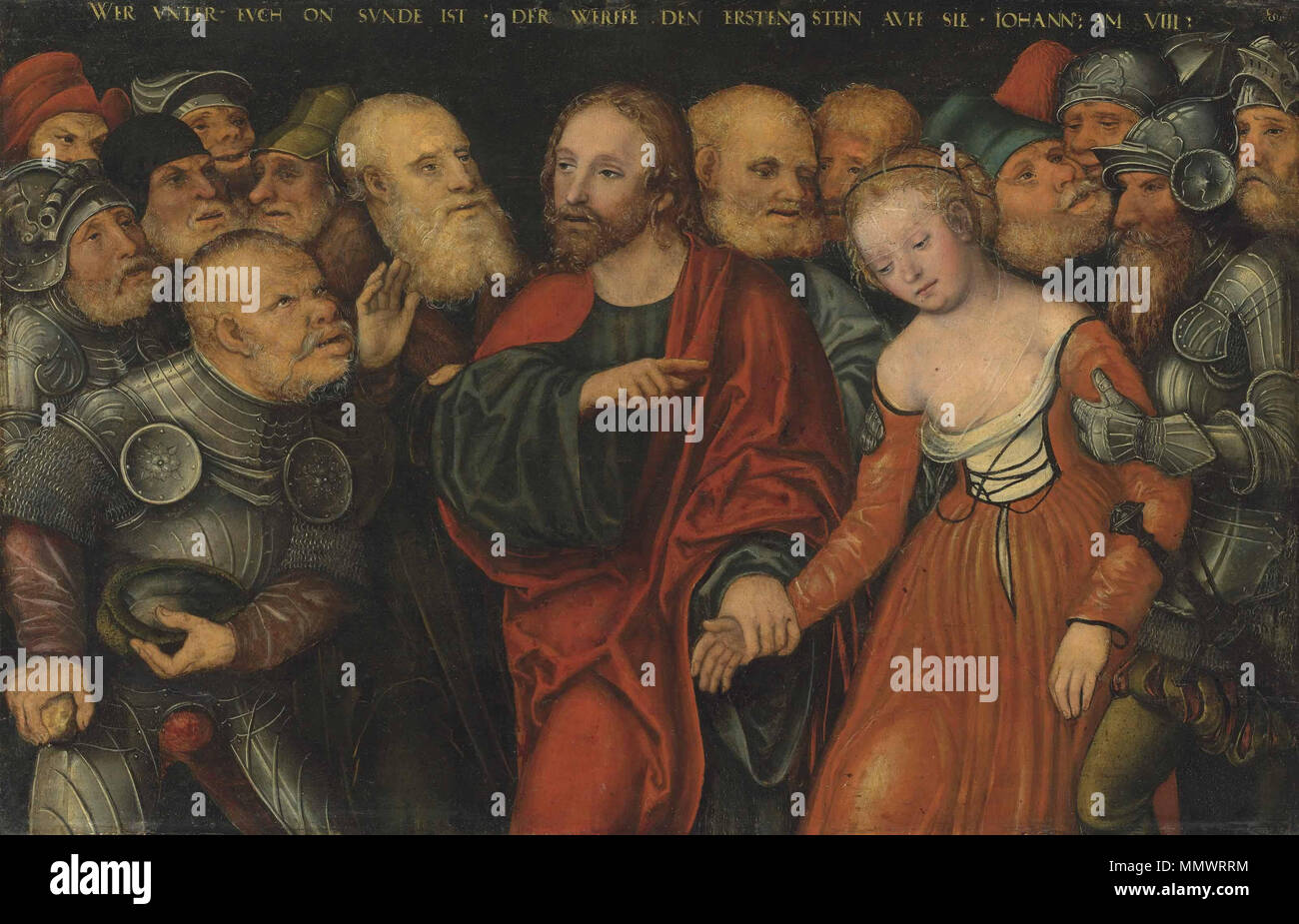 Le Christ et la femme adultère. fin des années 1530 ou 1540 - 1550. Lucas Cranach d.J. - Christus und die Ehebrecherin Banque D'Images