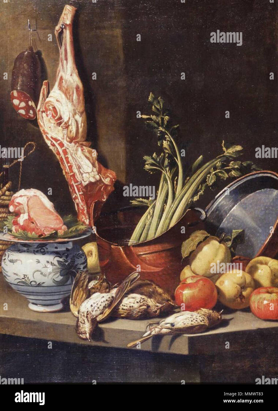 . Español : Bodegón de cocina . circa 1710. Cristoforo munari-bodegon Banque D'Images