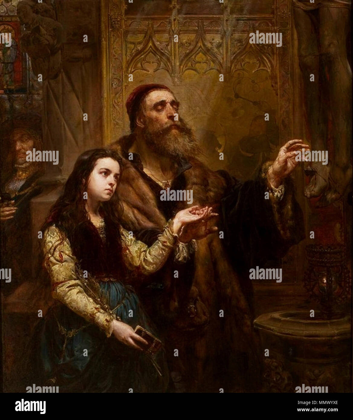 Blind Veit Stoss avec sa petite-fille.. 1865. Veit Stoss aveugle Matejko Banque D'Images
