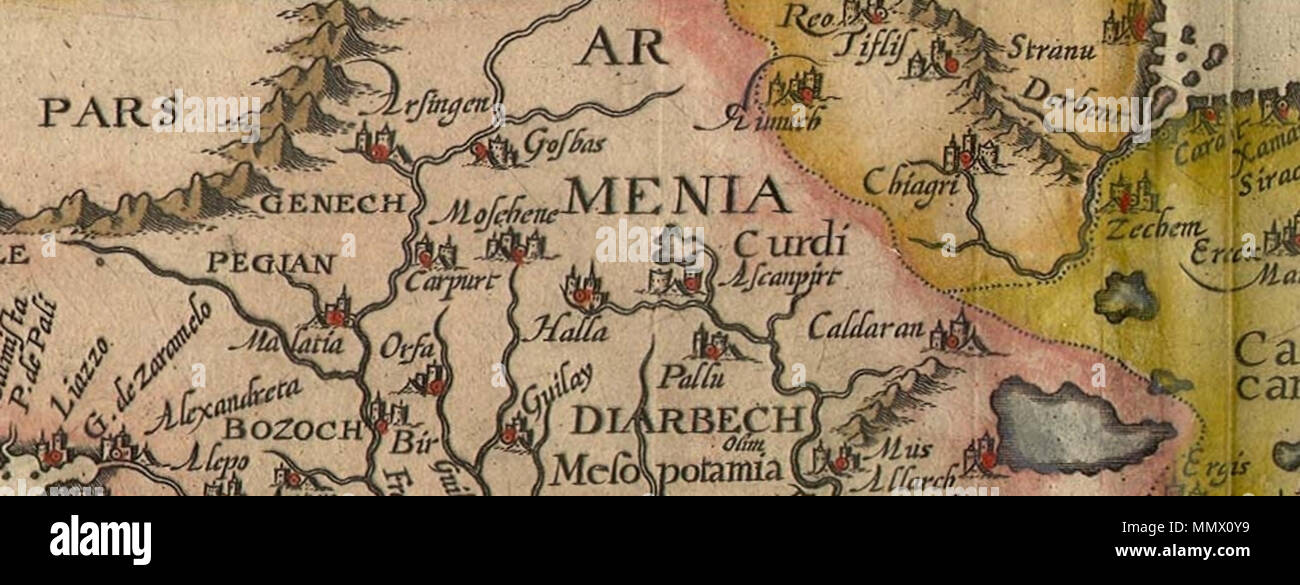 . Pl. (Carte : 45 E. 76) ; taille : 38,5 x 53 cm. La carte régionale de Linschoten depuis le sud-ouest et l'Asie du Sud, Amsterdam, 1596. À partir de la British Library : cartes 46900 (15.) et (16.) . 1596. Dans Deliniantur Henricus Langren tabula hac.B Banque D'Images