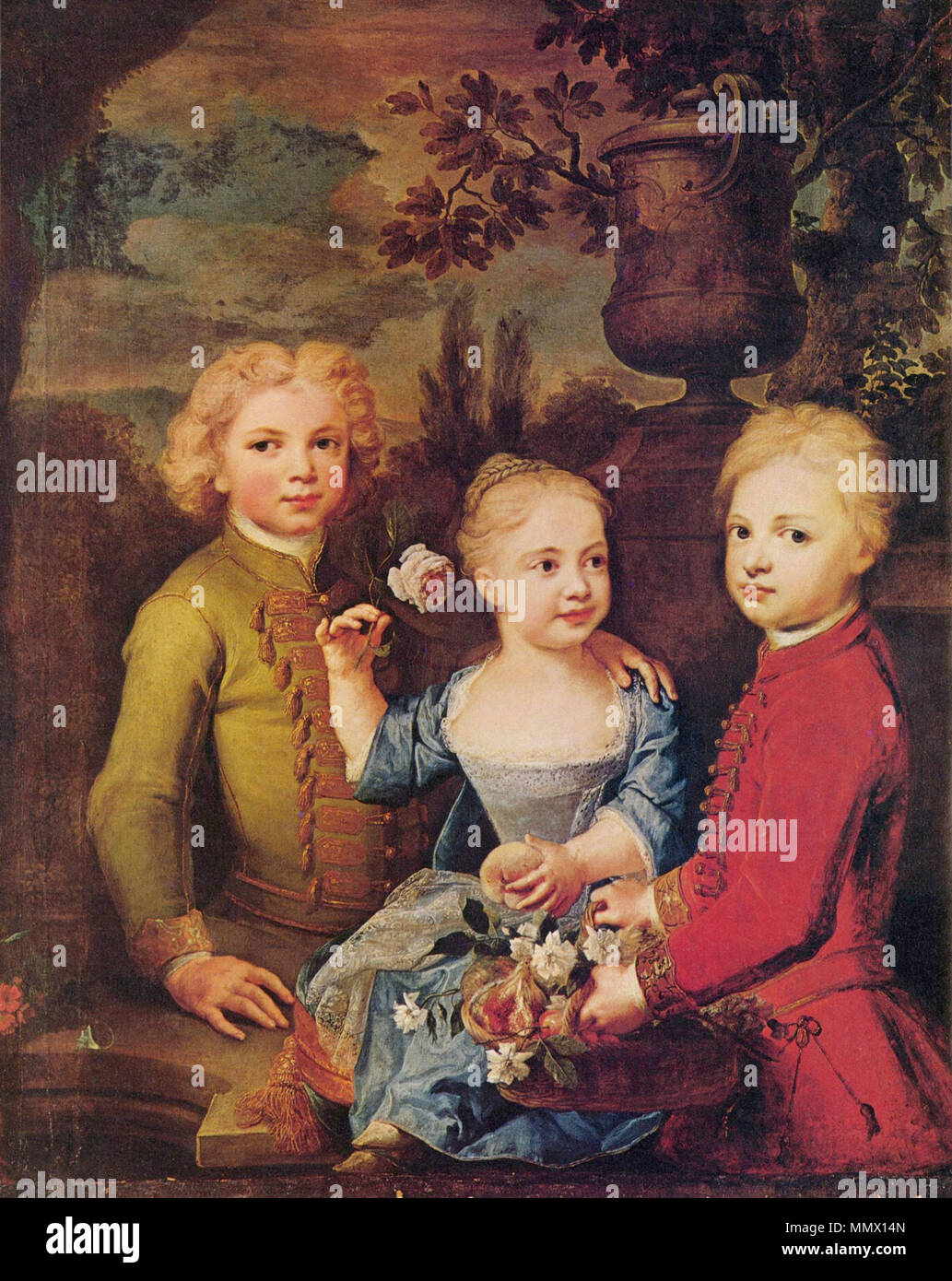 . Porträt Allemand : Drei Kinder des Ratsherrn Barthold Hinrich Brockes. 1724. Balthasar Denner 001 Banque D'Images