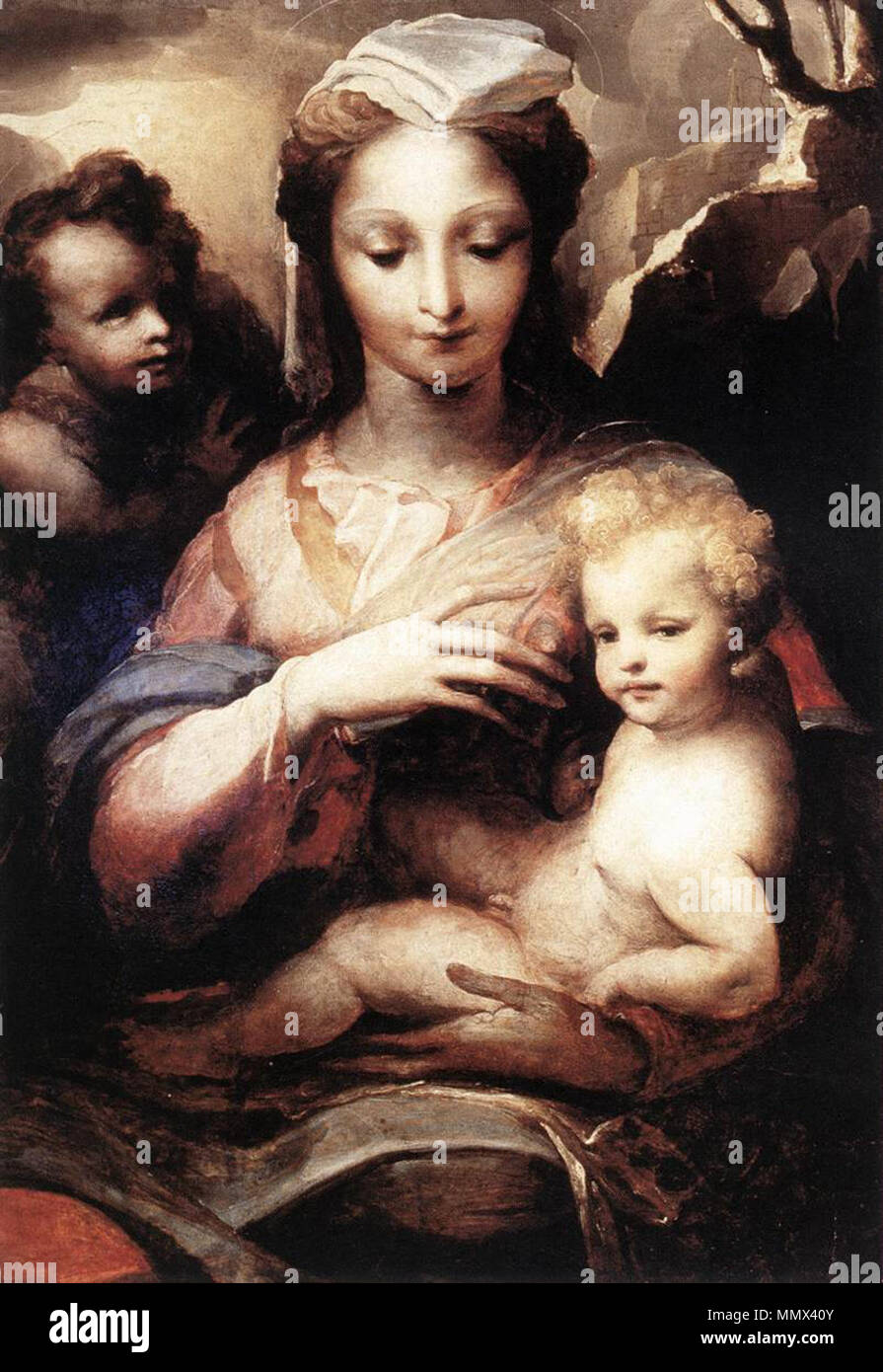 Madonna avec l'enfant Christ et saint Jean Baptiste. vers 1540. Domenico Beccafumi - Vierge à l'enfant le Christ et St Jean le Baptiste - WGA01552 Banque D'Images