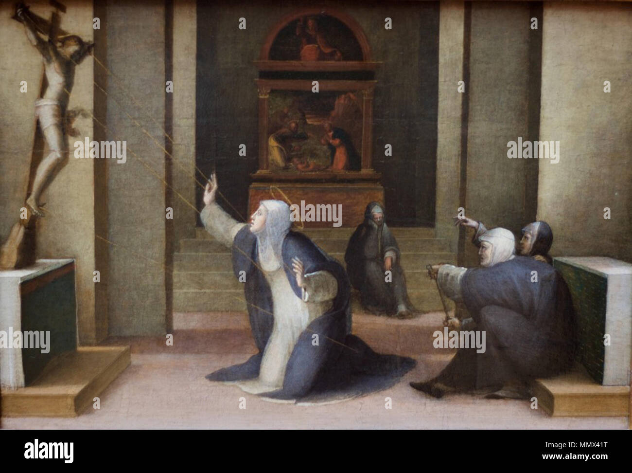 . La stigmatisation de S. Catherine . 16e siècle. Domenico di Pace Beccafumi (1486-1551) Noms alternatifs, Mecharino Mecarino Domenico Domenico, Domenico Mecherino, Domenico Domenico, Mecuccio Micarino, Domenico di Giuliano da Parma, nom de naissance : Domenico di Pace Description peintre, dessinateur, sculpteur et graveur Date de naissance/décès 1484 18 mai 1551 Lieu de naissance/décès Montaperti près de Sienne Sienne Rome lieu de travail (1510-1512), Sienne (1512-1551), Rome (1519), Gênes (1534), Pise (1537-1539), Gênes (1541) contrôle d'autorité : Q455712 : VIAF ?10120260 ISNI : ?0000 0001 2120 4967 Banque D'Images