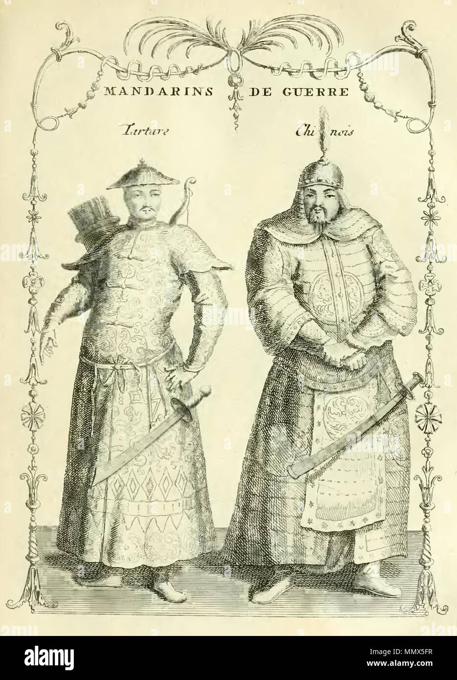 . English : Gravure extraite de Description de la Chine, édition de La Haye 1736. Volume 2. page 95. Mandarines de guerre, tartare et Chinois. . 1736. Jean-Baptiste Du Halde (1674-1743) et l'historien jésuite français Description Date de naissance/Décès 1 Février 1674 18 août 1743 Lieu de naissance/décès Paris Paris contrôle d'autorité : Q1354427 : VIAF ?59162005 ISNI : ?0000 0000 8138 1095 RCAC : ?n83041690 NLA : ?35854985 GND : ?104363665 WorldCat Du Halde - Description de la Chine - Vol 2 feuille 117 Banque D'Images