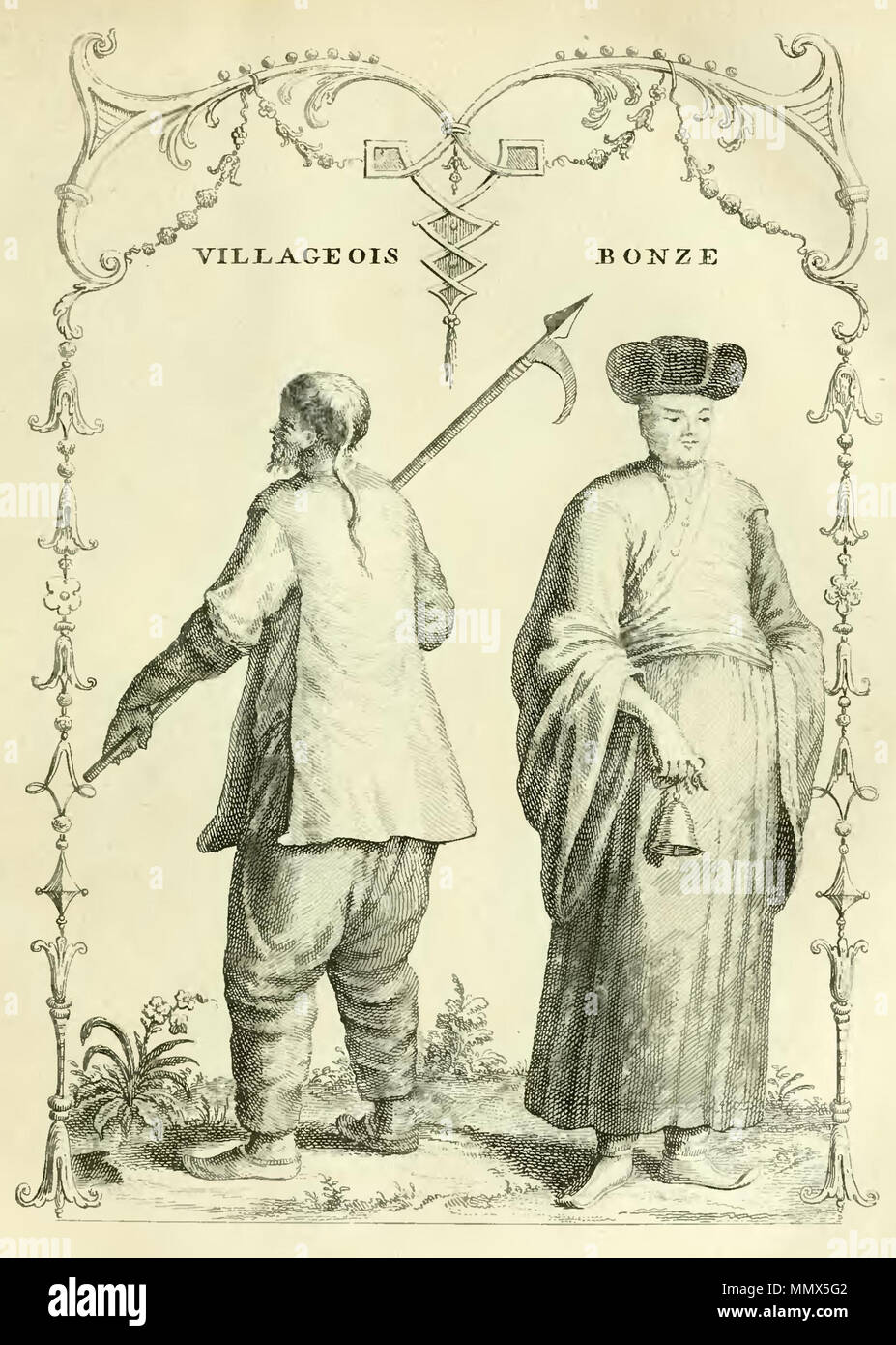 . English : Gravure extraite de Description de la Chine, édition de La Haye 1736. Volume 2. page 95. Le bonze de l'ONU et un villageois. . 1736. Jean-Baptiste Du Halde (1674-1743) et l'historien jésuite français Description Date de naissance/Décès 1 Février 1674 18 août 1743 Lieu de naissance/décès Paris Paris contrôle d'autorité : Q1354427 : VIAF ?59162005 ISNI : ?0000 0000 8138 1095 RCAC : ?n83041690 NLA : ?35854985 GND : ?104363665 WorldCat Du Halde - Description de la Chine - Vol 2 feuille 125 Banque D'Images