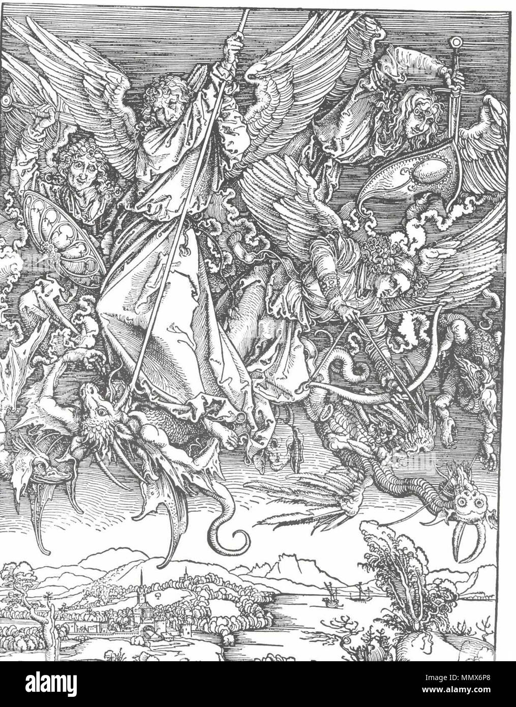 - Dürer Michaels Kampf mit dem Drachen Banque D'Images