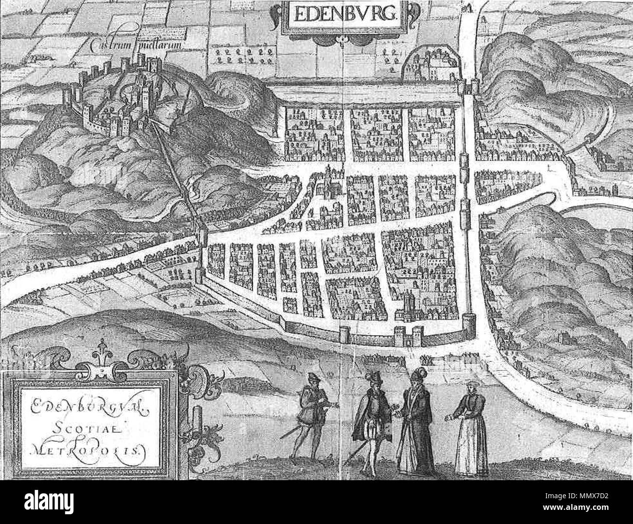 . 1582 dessin d'Édimbourg, Écosse. De Georg Braun Civitates Orbis Terrarum . 1582. Georg Braun, Franz Hogenberg Edinburgh Civitates Orbis Terrarum Banque D'Images