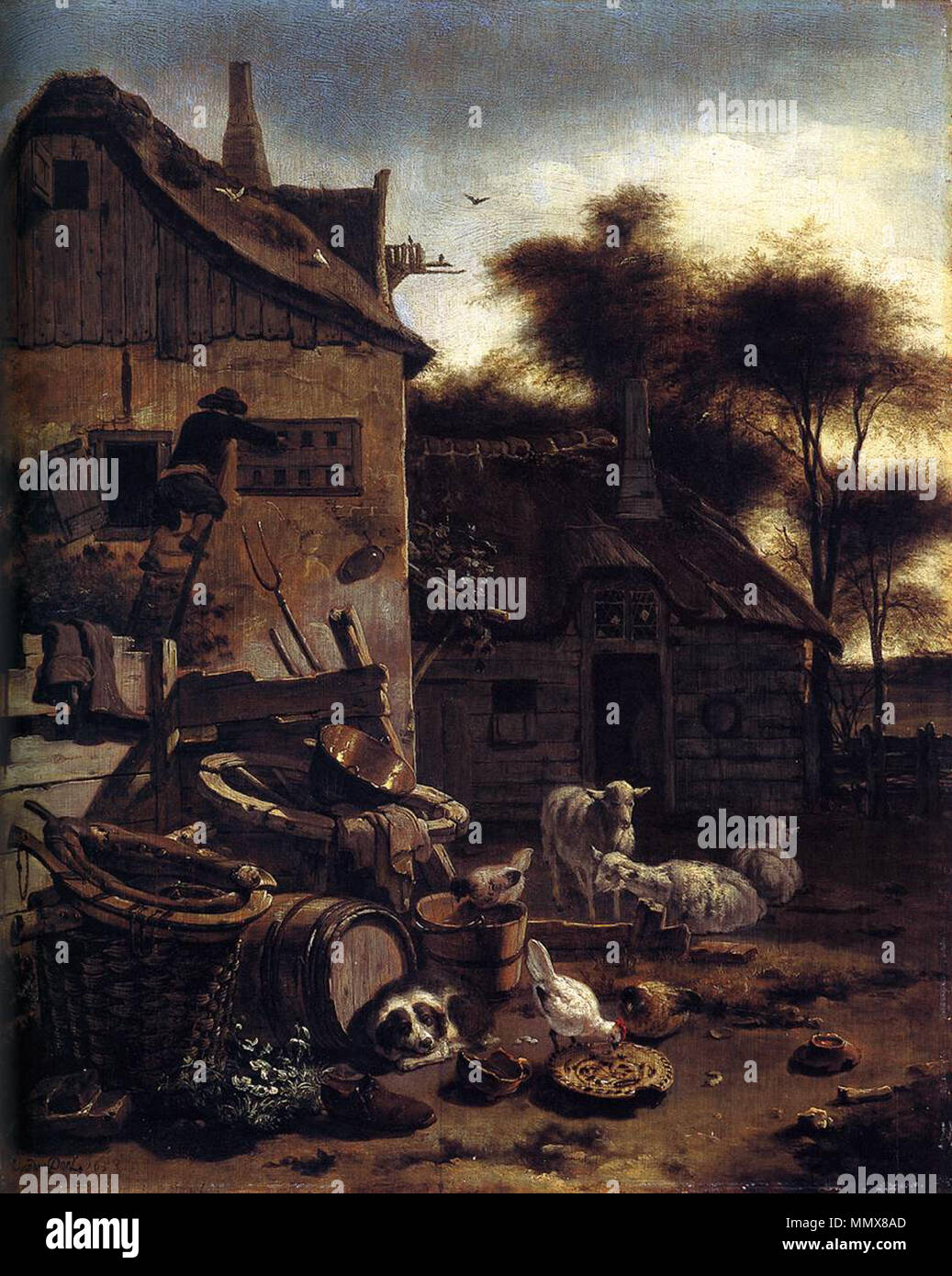 Anglais : Scène de basse-cour . 1658. Egbert van der Scène  Poel-Barnyard-1658 Photo Stock - Alamy