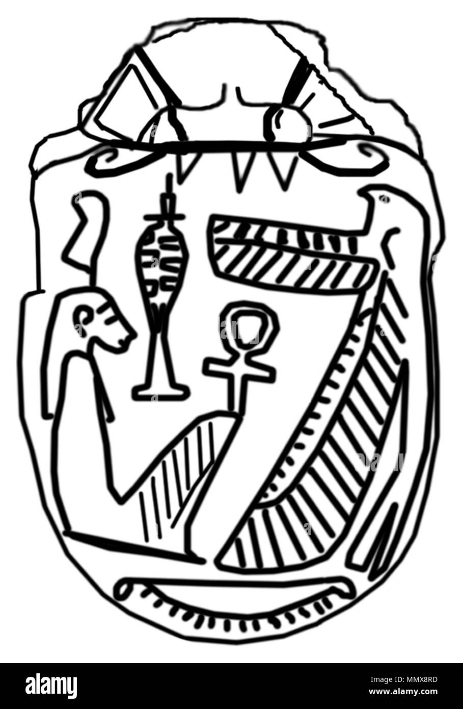 42,29 anonyme (égyptien). "Avec la déesse accroupie du CCRAC, Maat' 746-655 av. de stéatite beige. Walters Art Museum (42,29) : acquis par Henry Walters. - Avec le scarabée égyptien déesse accroupie Maat - Walters 4229 Retour - Impression Banque D'Images