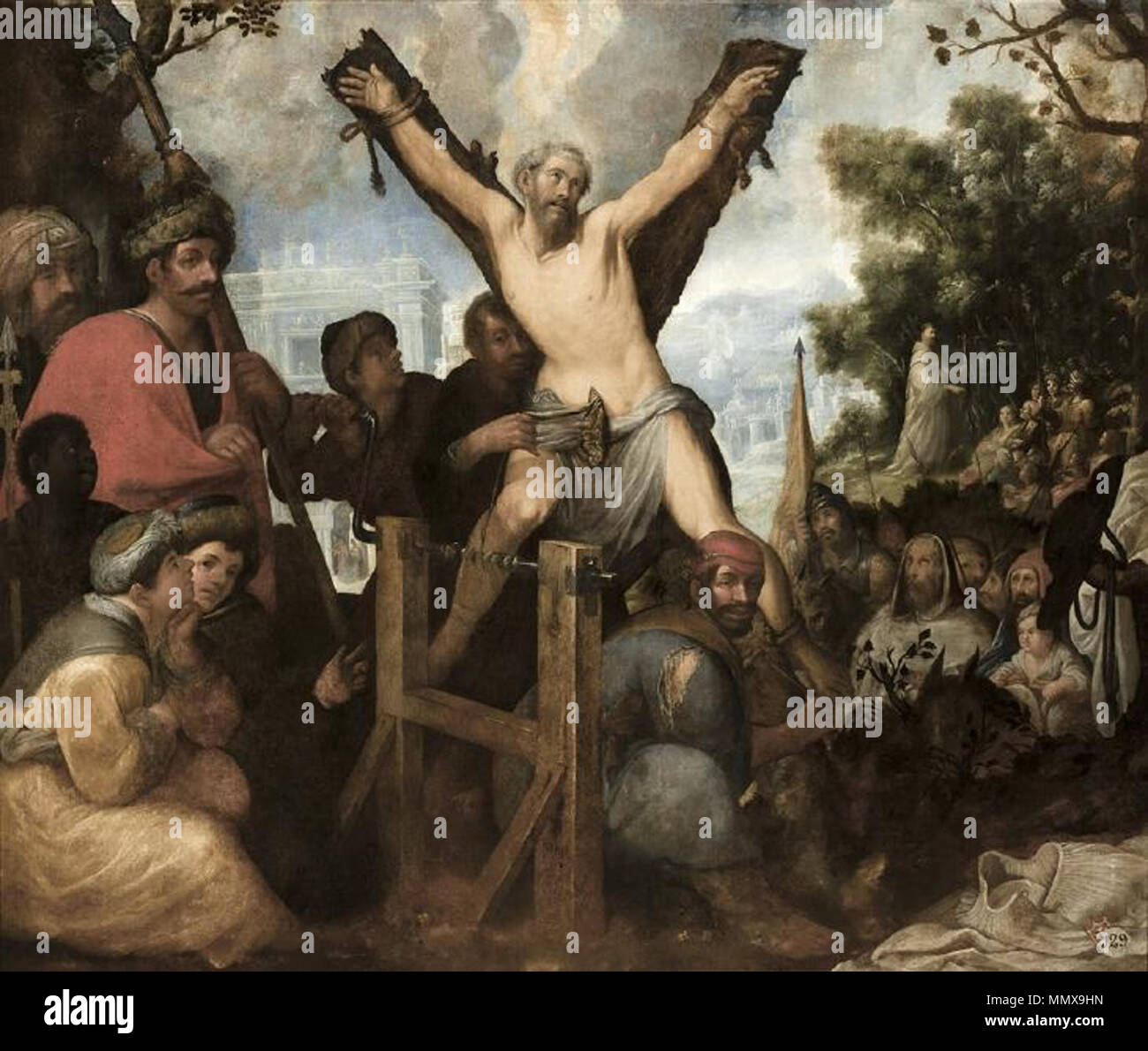 . Español : El lienzo représen el martirio de San Serapio (1179-1240), que fue un militar de origen irlandés que participó en las cruzadas al Servicio del Rey Ricardo Corazón de León. De regreso viajó a España, donde participó en la Reconquista, sirviendo al Rey Alfonso VIII de Castille, después de lo cual conoció a San Pedro Nolasco y a Los Frailes mercedarios. En Ingresó la Orden de la Merced en 1222, en particípó redenciones y varias. En su última redención, se quedó como parte de pago para la liberación de algunos cautivos, pero el dinero para su rescate no llegó a tiempo. Y el día 14 de Banque D'Images