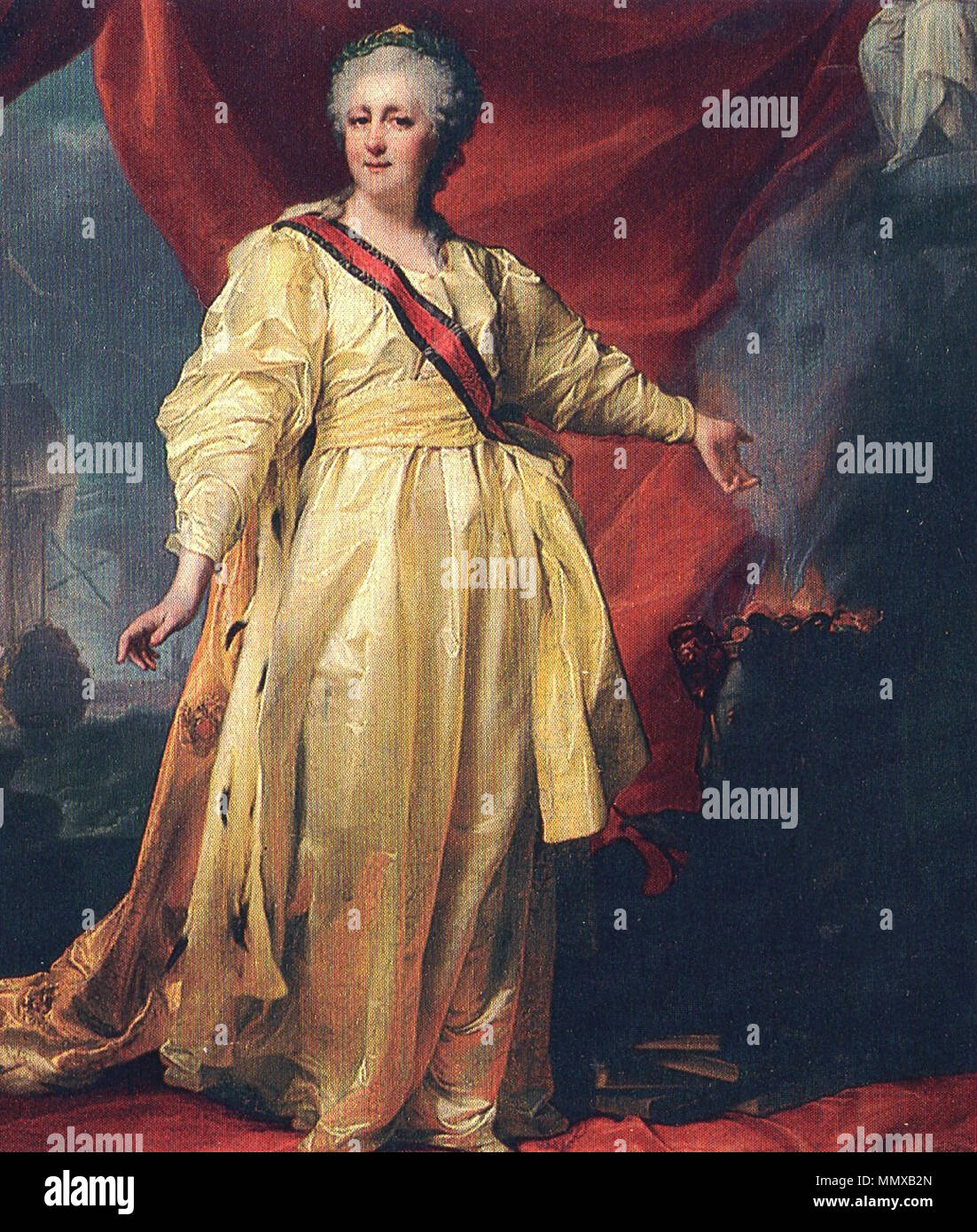 . Anglais : Portrait par D. G. Levitsky de l'impératrice Catherine II de Russie/Catherine la Grande. 1770 ( ?), Saint-Pétersbourg, Russie. Le portrait est dans la collection du Musée de l'Ermitage, Saint-Pétersbourg, Russie. Elle a été numérisée à partir du Septembre 1998 Question de National Geographic Magazine (Vol.194/NO3). NB : Pas de peinture dans l'Ermitage se trouve maintenant en russe : " ? ? ? ? ? ? ? ? ? II ?  ? ? ? ?  ? ? ? ? ? ? ? ? ? ? ? ? ? ? ? ?  ?  ? ? ? ? ?  ? ? ? ? ? ?  ? ? ? ? ? ? ? ? ? ?" Portrait de Catherine II l'Legislatress dans le temple consacré à la Déesse de la Justice. après 1782. L'impératrice Catherine la Grande vers 1770 (D.G. Levitsky) Banque D'Images