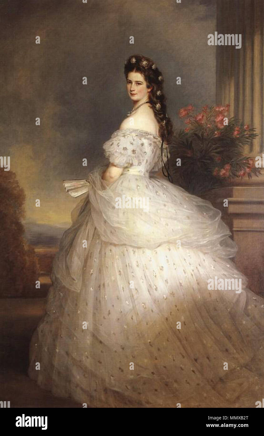 Anglais : l'Impératrice Elisabeth d'Autriche en robe de gala courtois avec Diamond Stars . 1865. L'impératrice Elisabeth d'Autriche avec diamond stars sur ses cheveux Banque D'Images