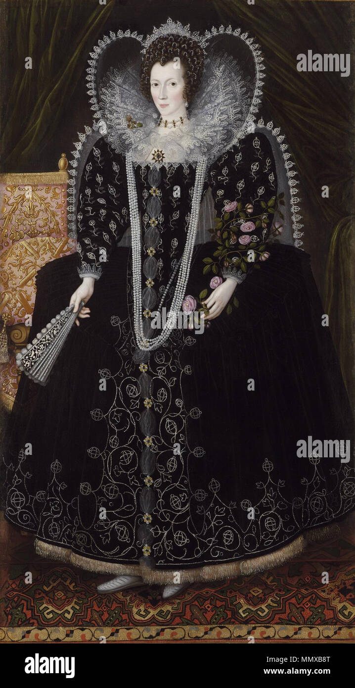 . Anglais : Portrait d'une dame, probablement Frances Howard, comtesse douairière de Kildare (c.1572 - 1628), plus tard Baronne Cobham, fille de Charles Howard, 1 Comte de Nottingham et de Catherine Howard, comtesse de Nottingham. Ecole d'anglais Portrait d'une femme avec des Roses 1595-1606 Banque D'Images