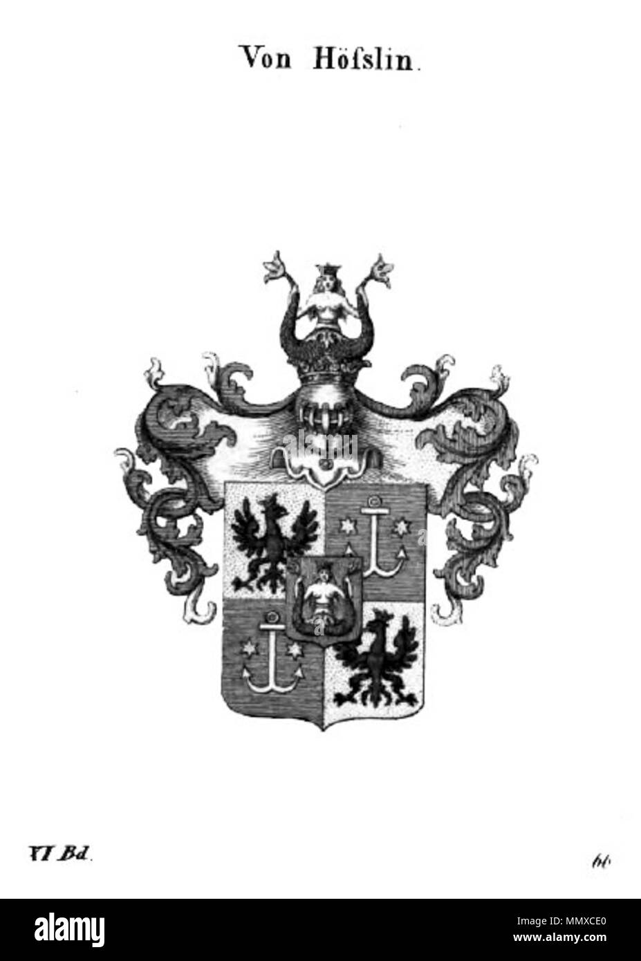 . Anglais : Von Hößlin (Esslin) Armoiries de la famille, donnée par Léopold I : Οικόσημο Οικογενείας Έσσλιν Ελληνικά . 8 juillet 1697. Blason de la famille Esslin inconnu Banque D'Images