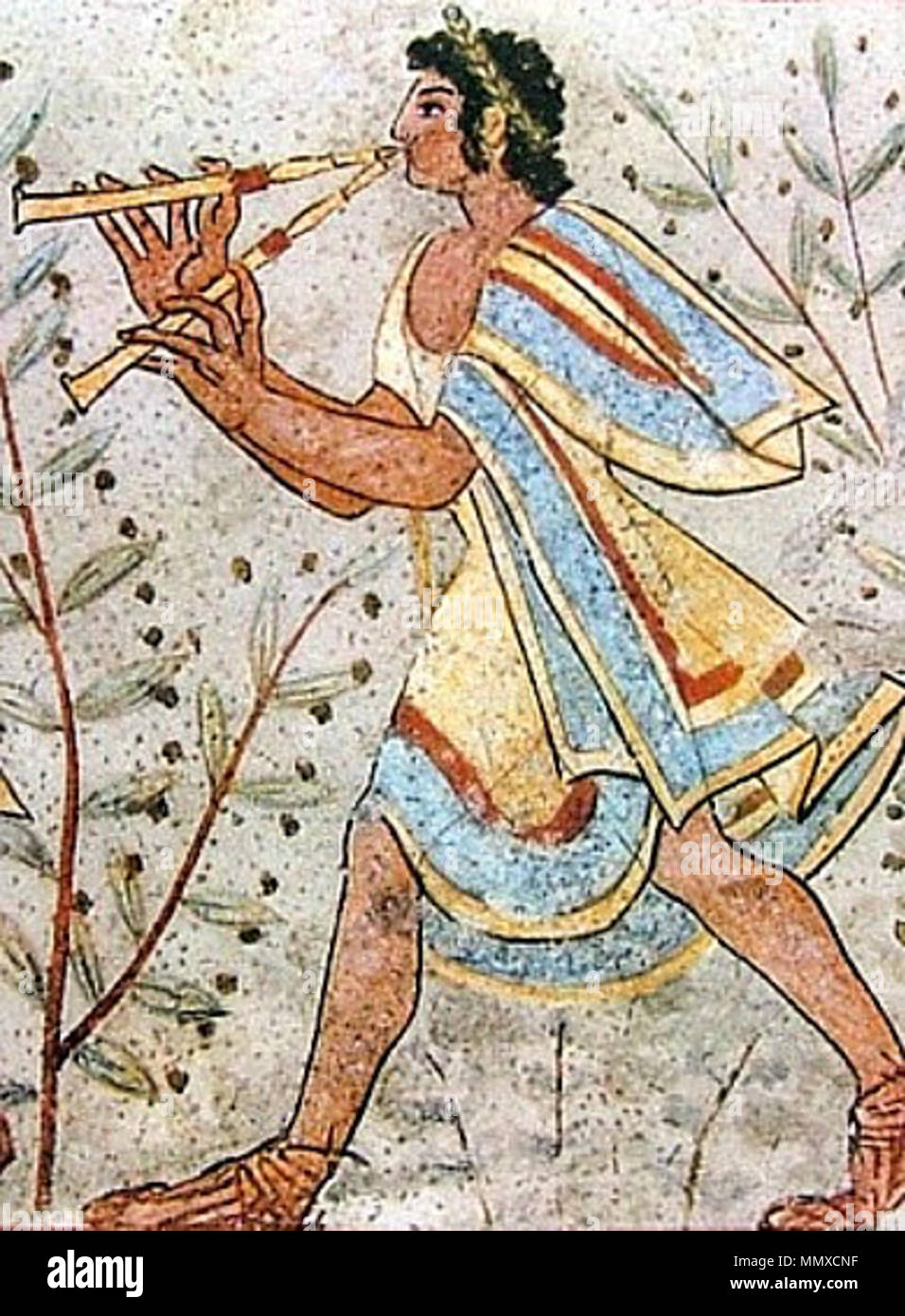 . Anglais : Peinture étrusque - Tomba dei Leopardi - Tarquinia - Italia English : danseur et musiciens, fresque étrusque de la Tombe des léopards, Monterozzi - Tarquinia - Italie . 500 BC. La peinture étrusque inconnu 6 Banque D'Images