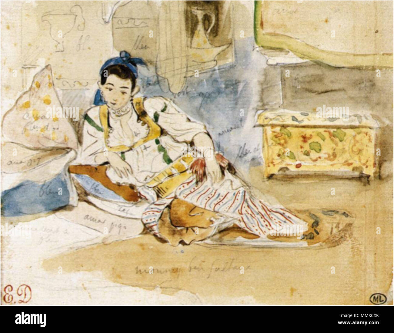 Anglais : étude pour femmes d'Alger dans leur appartement Eugene Delacroix,  femme assise (Étude pour femmes d'Alger dans leur appartement Photo Stock -  Alamy