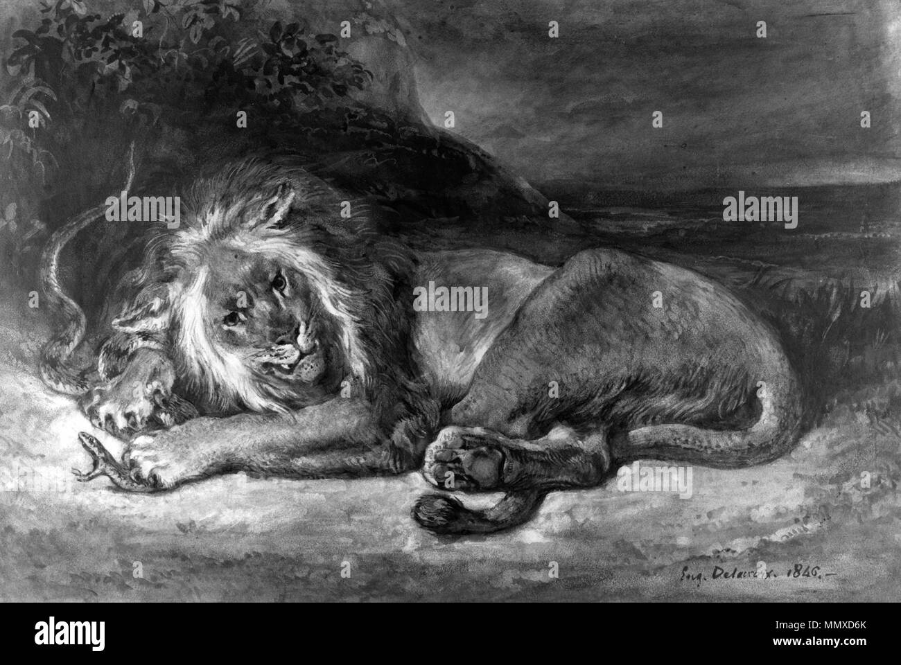 37,1219 Eugène Delacroix - Lion et serpent - Walters 371219 Banque D'Images