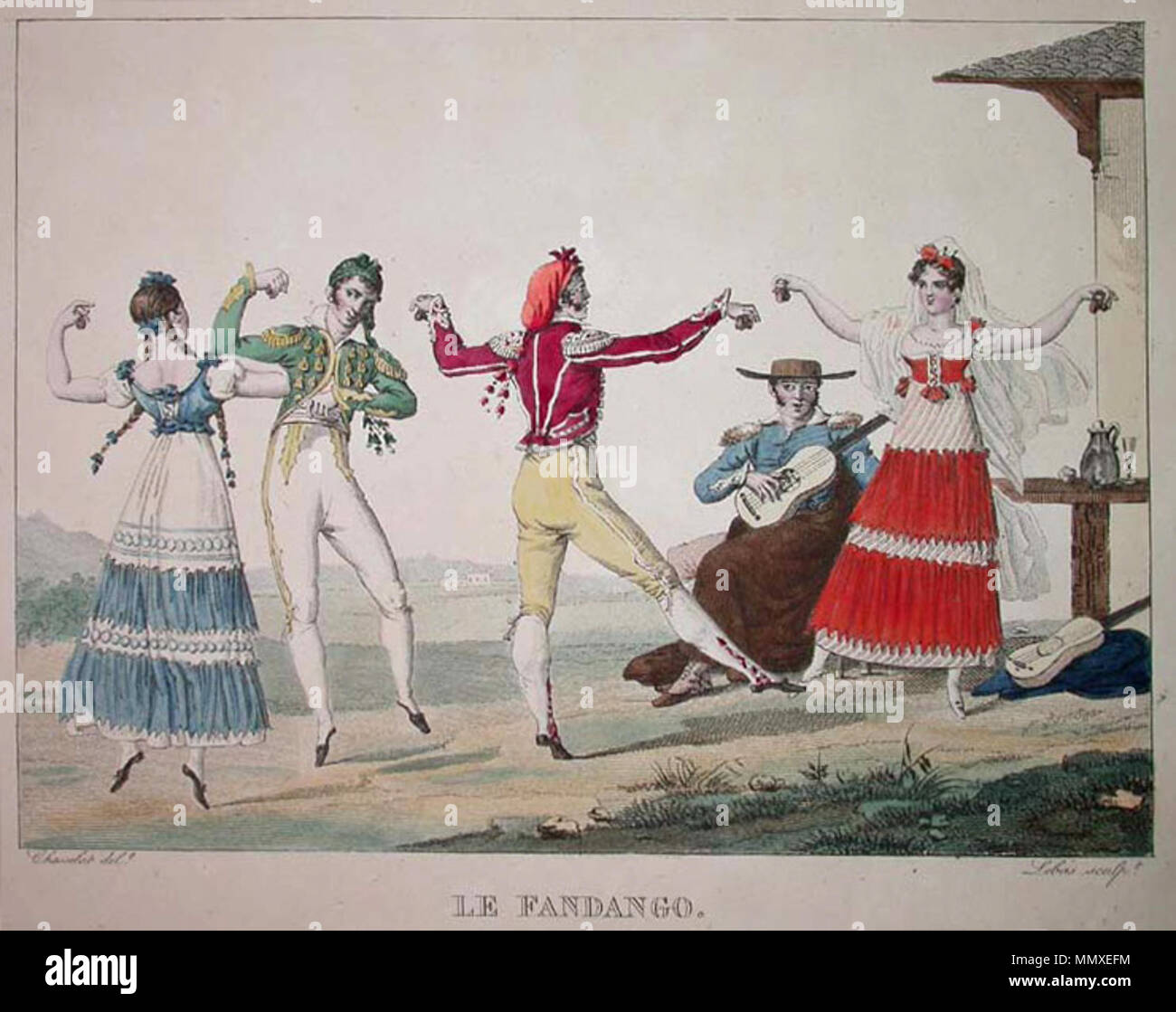 . Photo de danse populaire espagnole par le peintre français Pierre Chasselat . Début des années 1810. Pierre Chasselat (1753-1814) Fandango-chasselat Banque D'Images