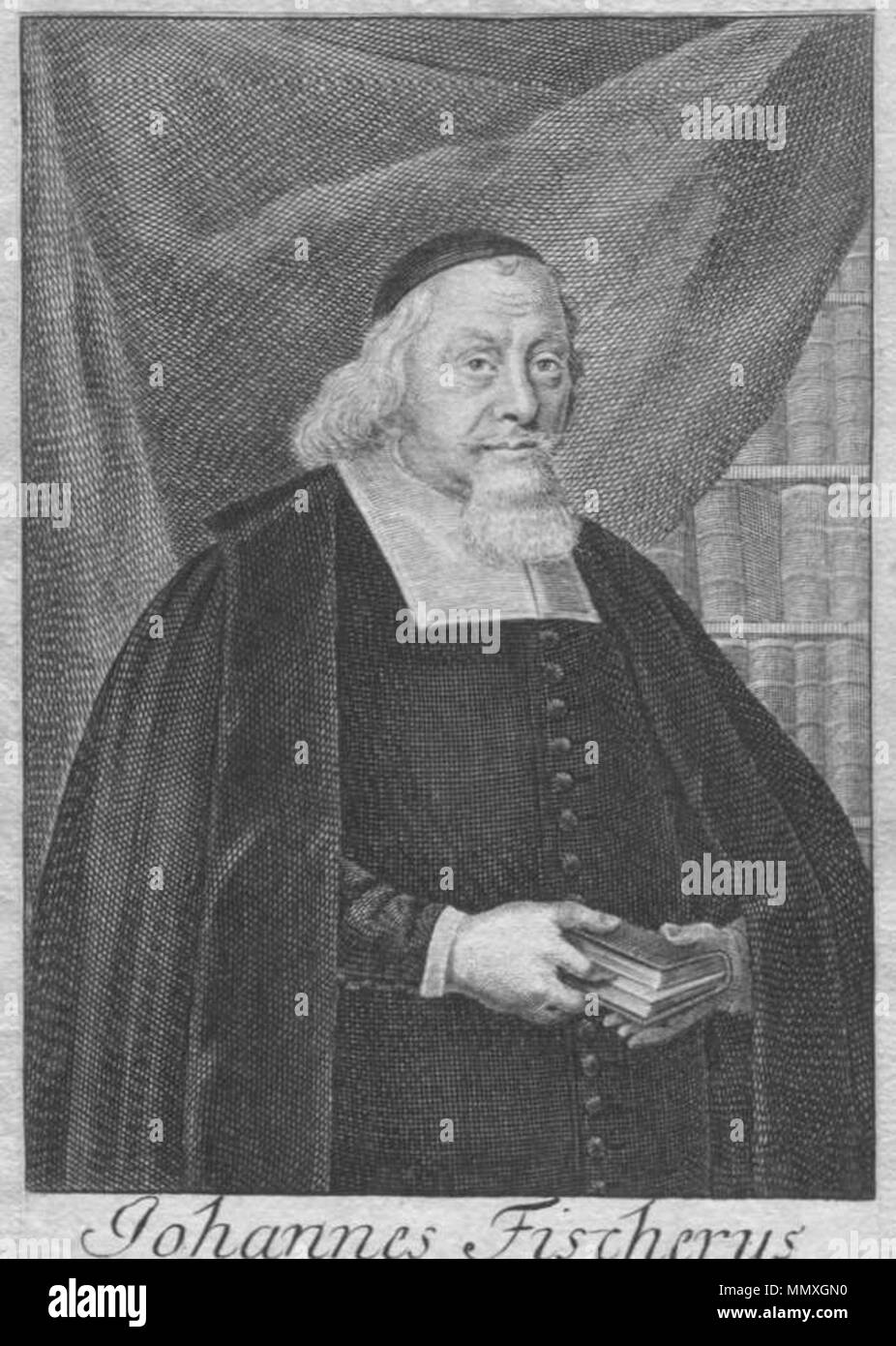 . Anglais : Portrait de w:DE:Johann Fischer (Theologe), gravure sur cuivre, taille originale 120x87 mm . début du 17e siècle. Pas FischerJ B1434 Banque D'Images