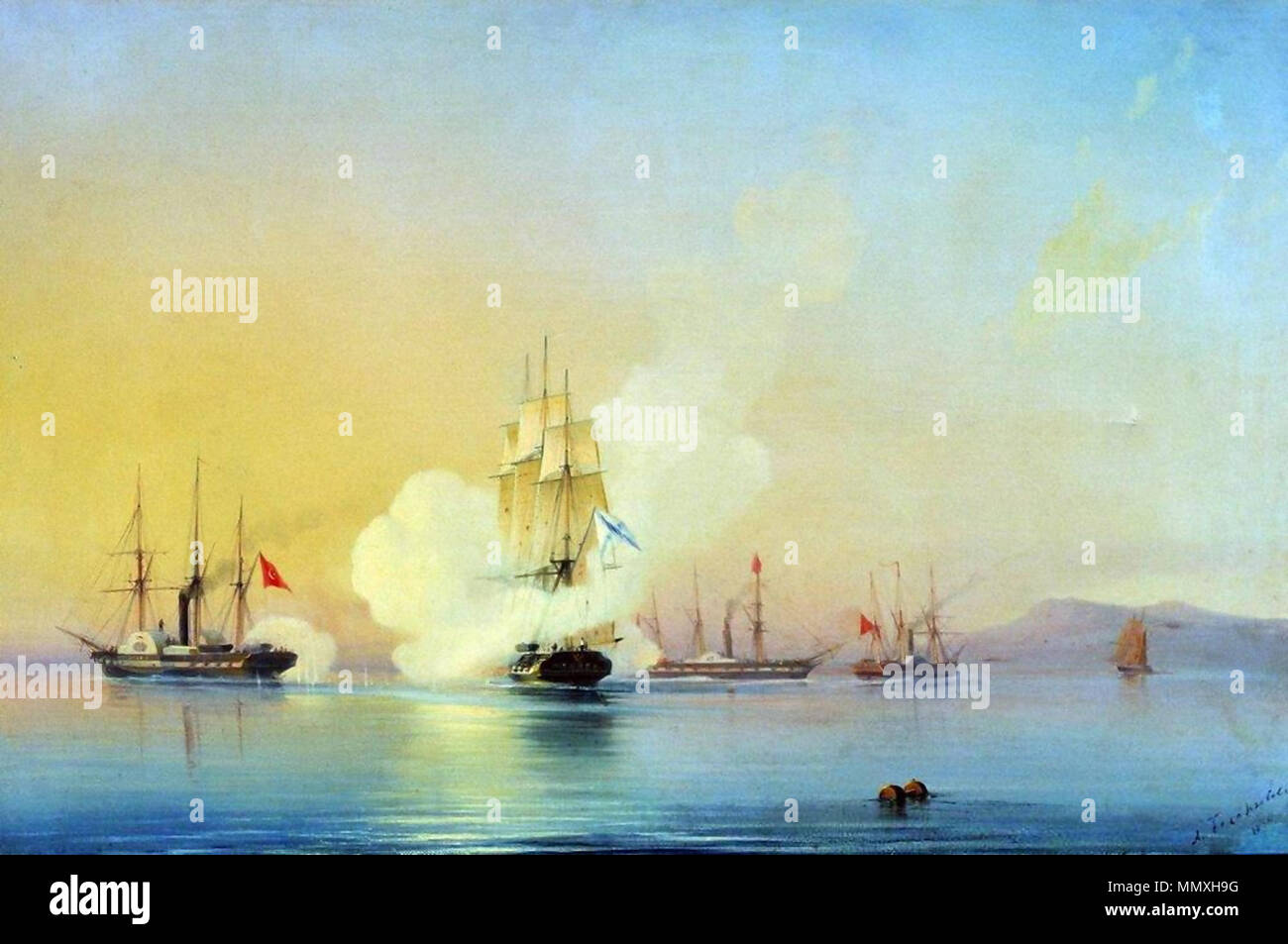 La bataille de 628 de la flore sauvages contre le turc à vapeur près de Pitsounda, 11 novembre 1853. 1854. Flora1854 Banque D'Images