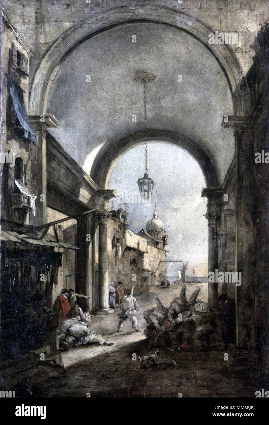 . Société Karnevalsszene mit Öl, 44 x 30,5 cm Bergame, Galleria dell'Accademia Carrara [Bildindex der Kunst und Architektur] Francesco Guardi Architektur mit Karnevalsszene Banque D'Images