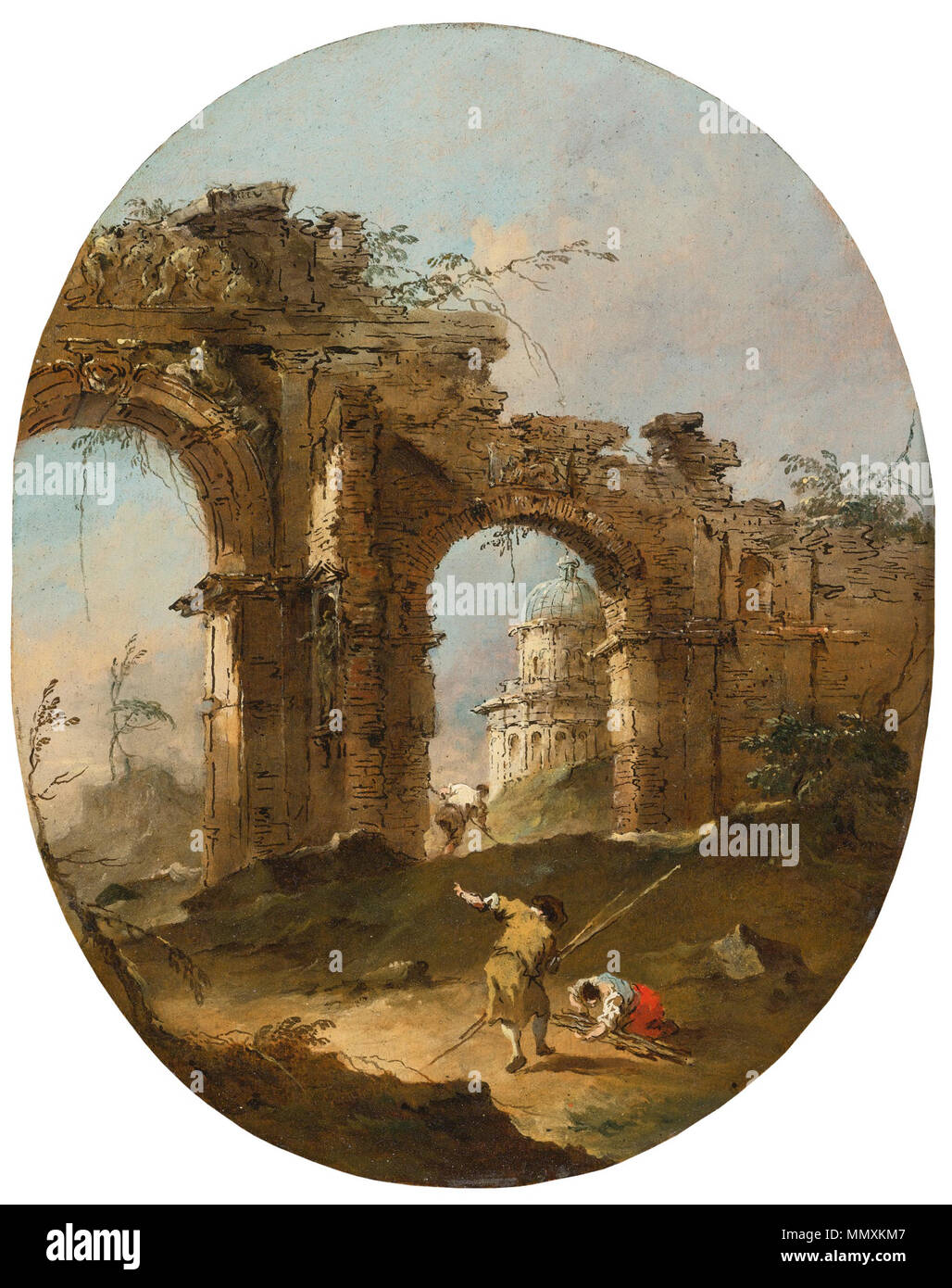 Francesco Lazzaro Guardi (1712 -1793) Un projet architectural Capriccio avec les chiffres par une arche en ruine Banque D'Images