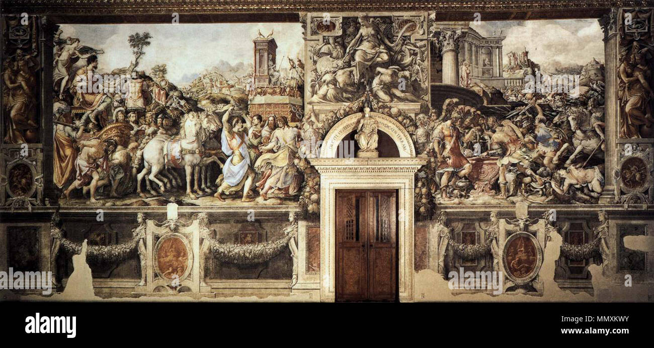. SALVIATI, Cecchino del Scènes de la vie de Furius Camillus fresque du Palazzo Vecchio, Florence . 1545. Francesco Salviati, scène di Furio Camillo Banque D'Images
