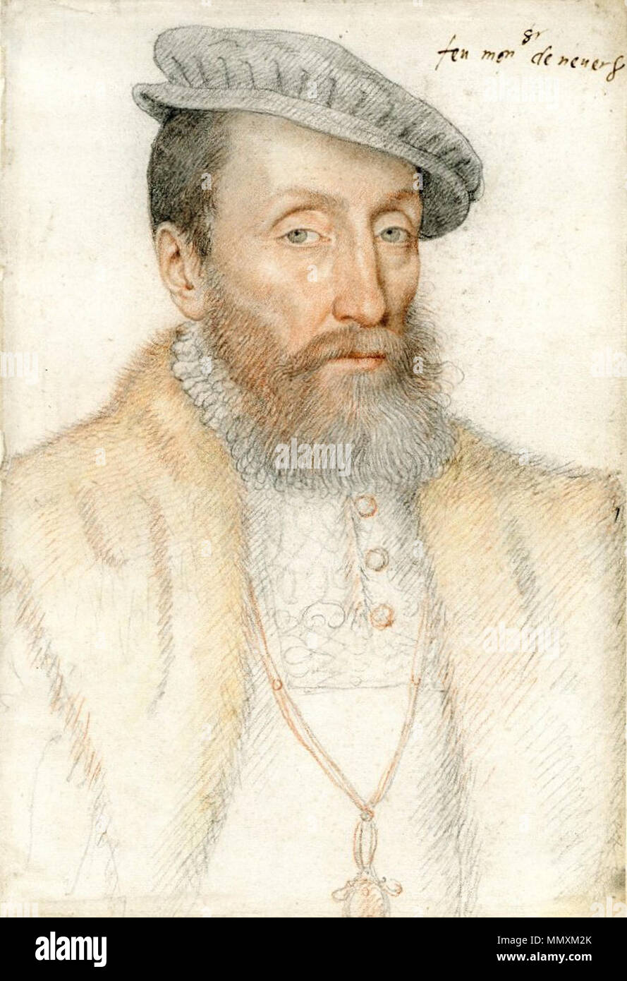 Anglais : Portrait de François Ier de Clèves, duc de Nevers . à partir de  1522 jusqu'en 1572. Atelier de François Clouet (1510-1572) Noms alternatifs  Janet Description portraitiste français fils de