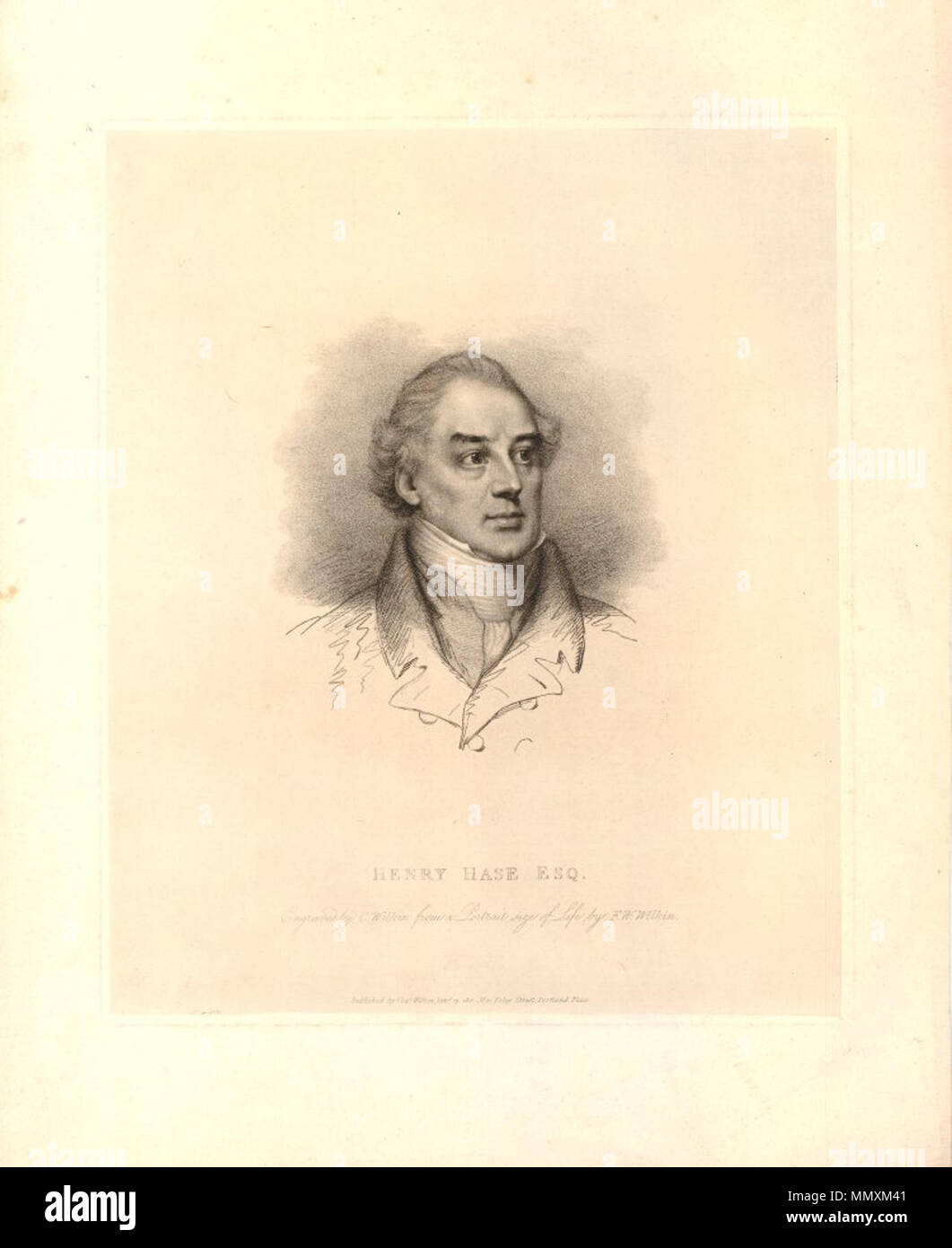 . Henry Hase(1763-1829), caissier principal de la Banque d'Angleterre, crépi, soft-gravure au sol, l'impression faite par Charles Wilkin, publié par Charles Wilkin après Francis William Wilkin publié à Londres 1821, 'gravé par C. Wilkin à partir d'un portrait de la vie de F.W. taille Wilkin. / Publié par Chas. Wilkin Jany. 19, 1821 No 31 Foley Street, Portland Place.'. . 1821. Charles Wilkin (vers 1750-1814), peintre et graveur anglais Description père de Francis William Wilkin Date de naissance/décès 1750 28 mai 1814 Lieu de naissance/décès Londres Londres Londres lieu de travail contrôle d'autorité : Q Banque D'Images